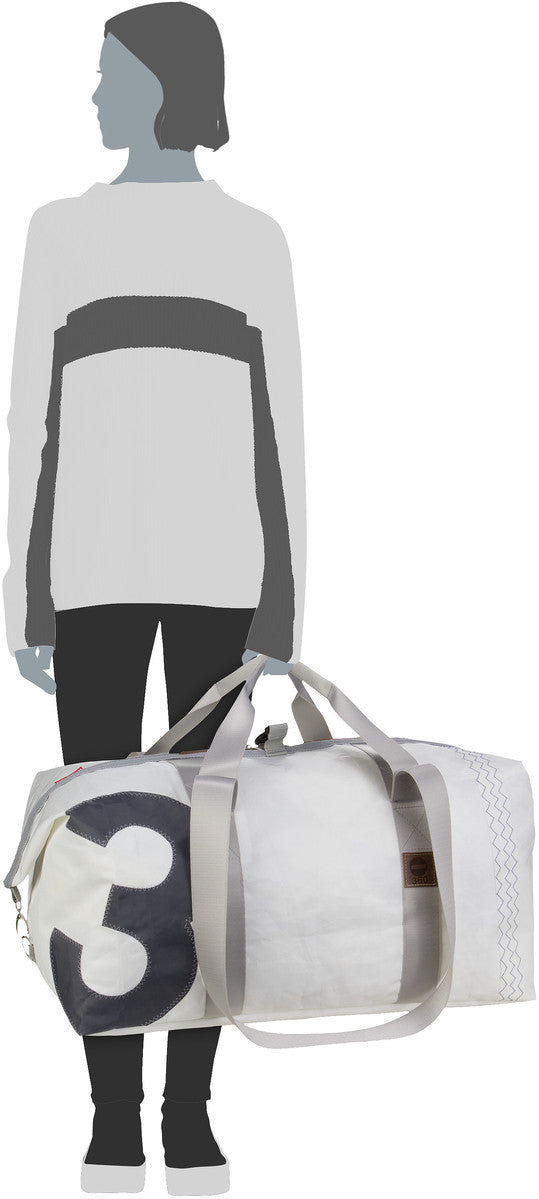360Grad Kutter XL Weiss/Zahl Neonorange Dufflebag – Silhouettenansicht
