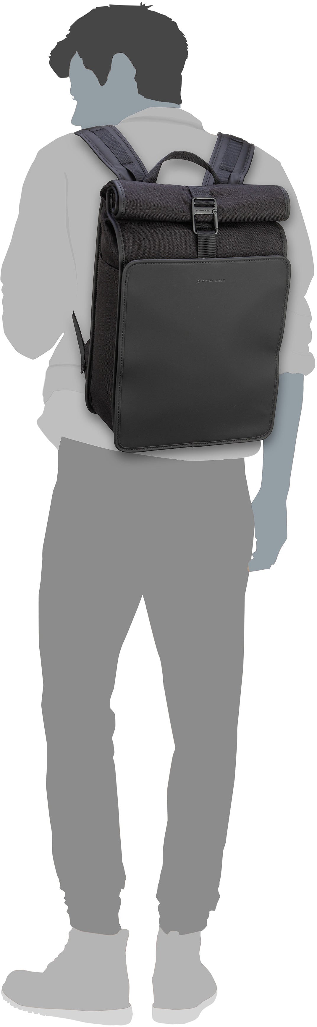 Kapten & Son Lund Pro Midnight Blue Rolltop Rucksack – Silhouettenansicht