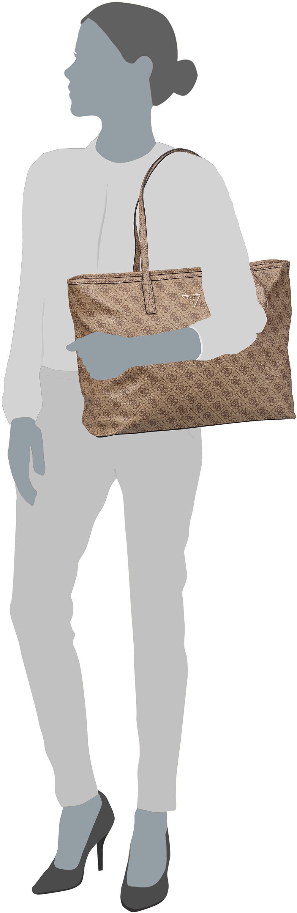 Guess Power Play II Large Tech Tote Dark Oak Shopper – Silhouettenansicht