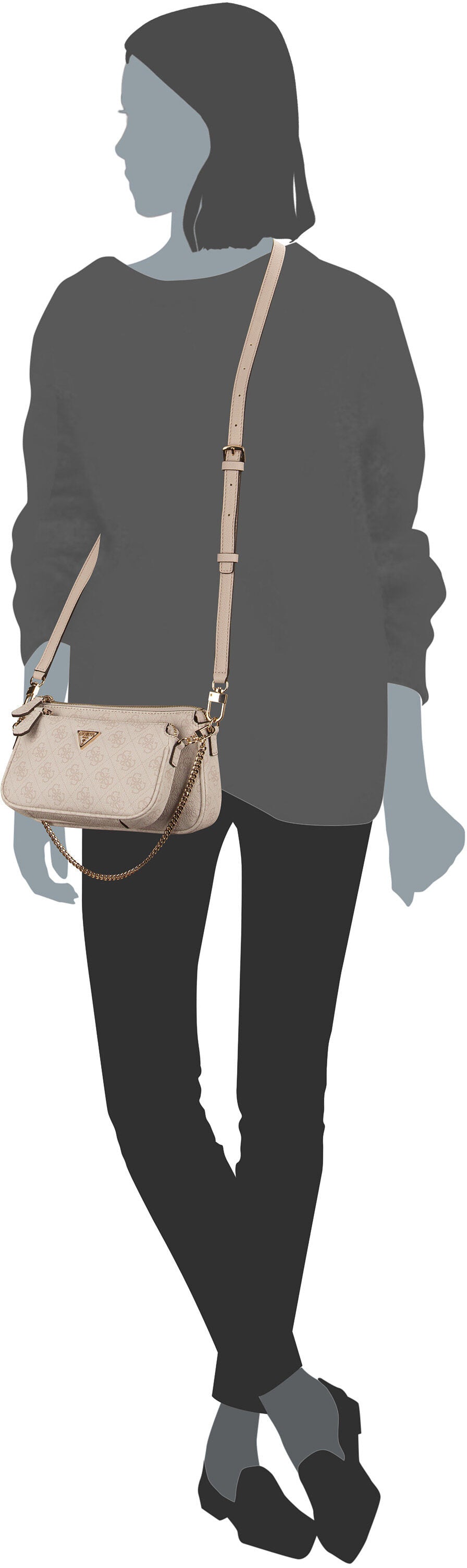Guess Noelle II Double Pouch CB 72710 Logo Latte/Brown Crossbody Bag – Silhouettenansicht