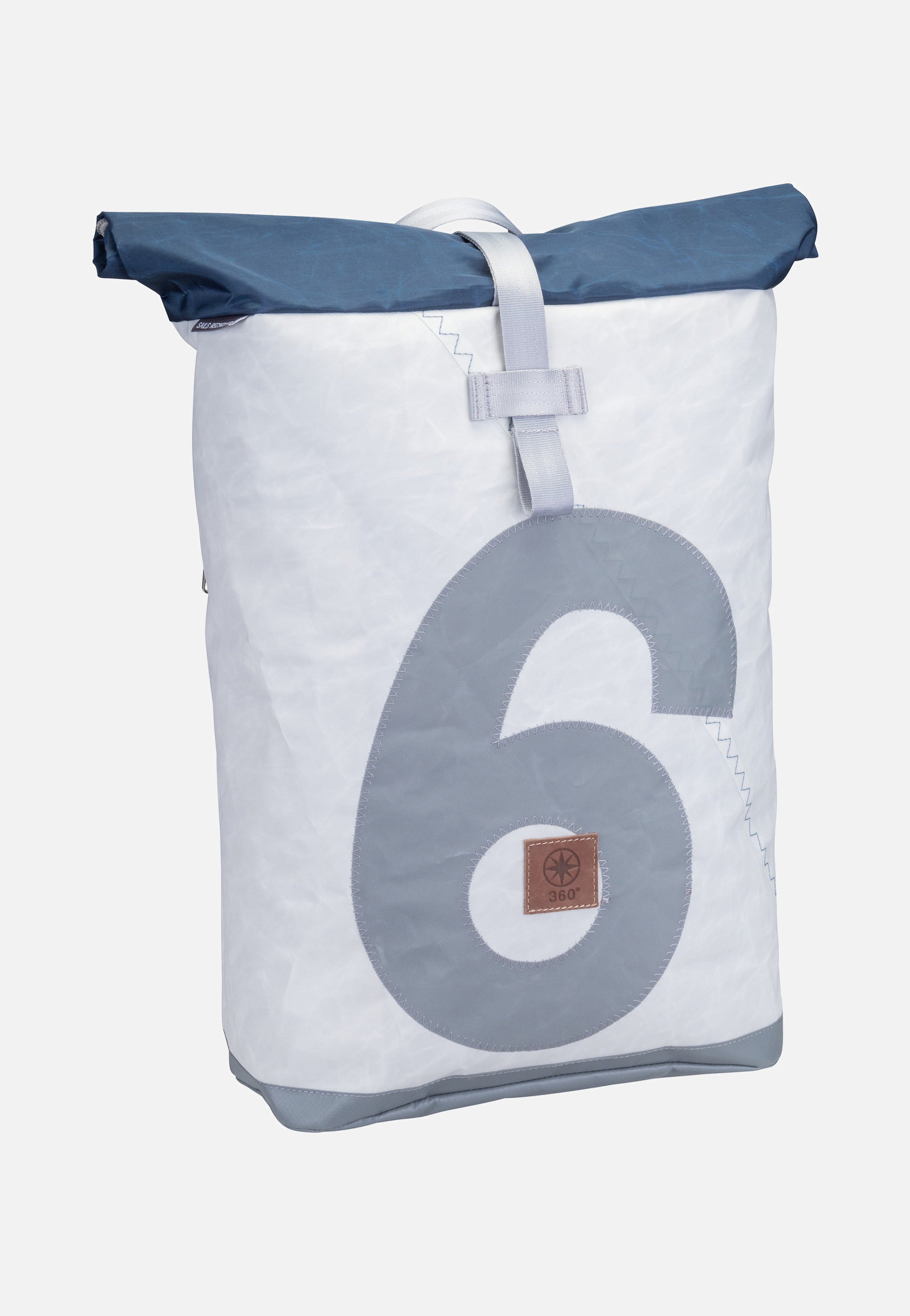 360Grad Tide Weiß/Blau/Zahl Hellgrau Rolltop Rucksack