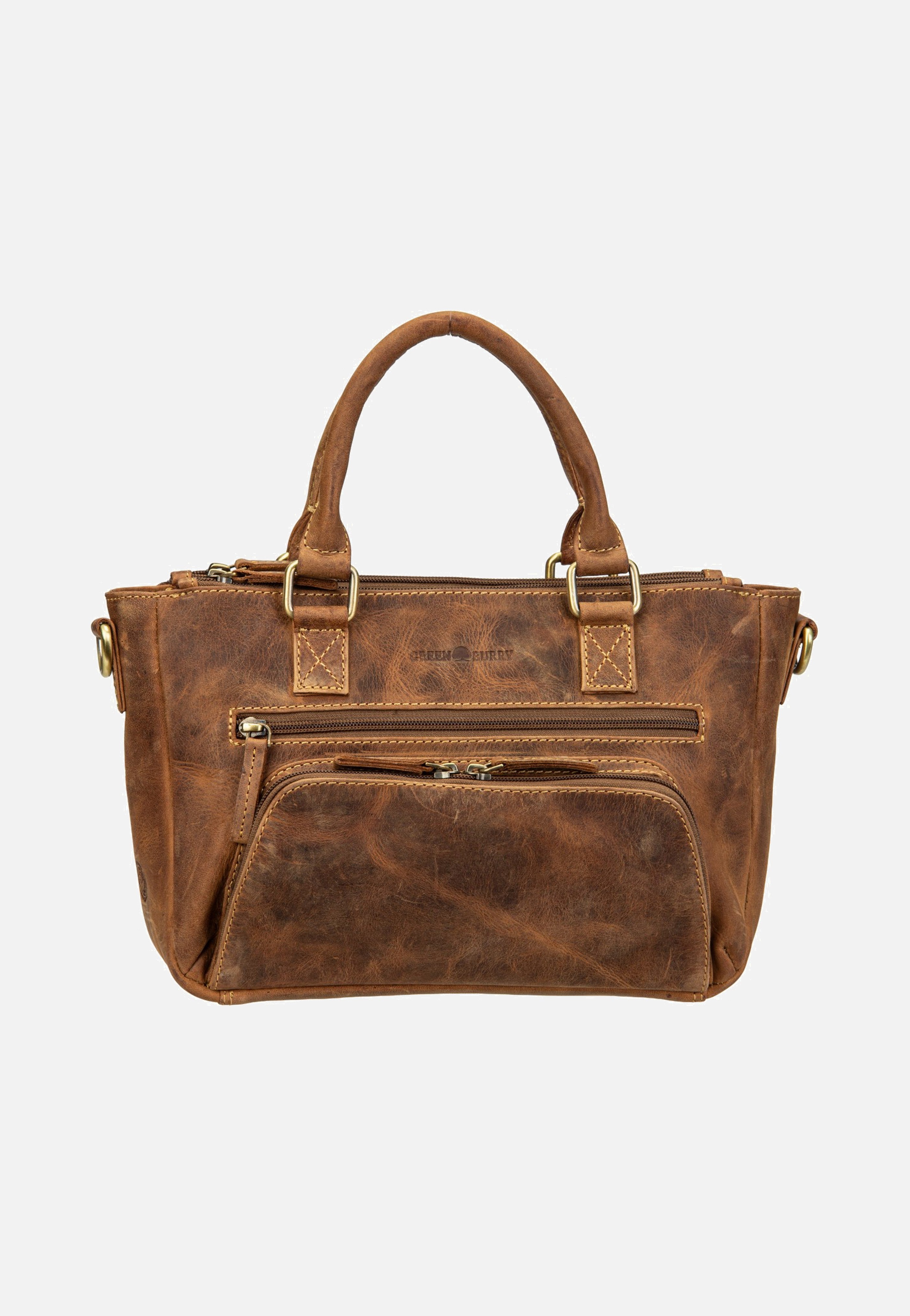 Greenburry Vintage Umhängetasche 3Zips Sattelbraun Tote Bag