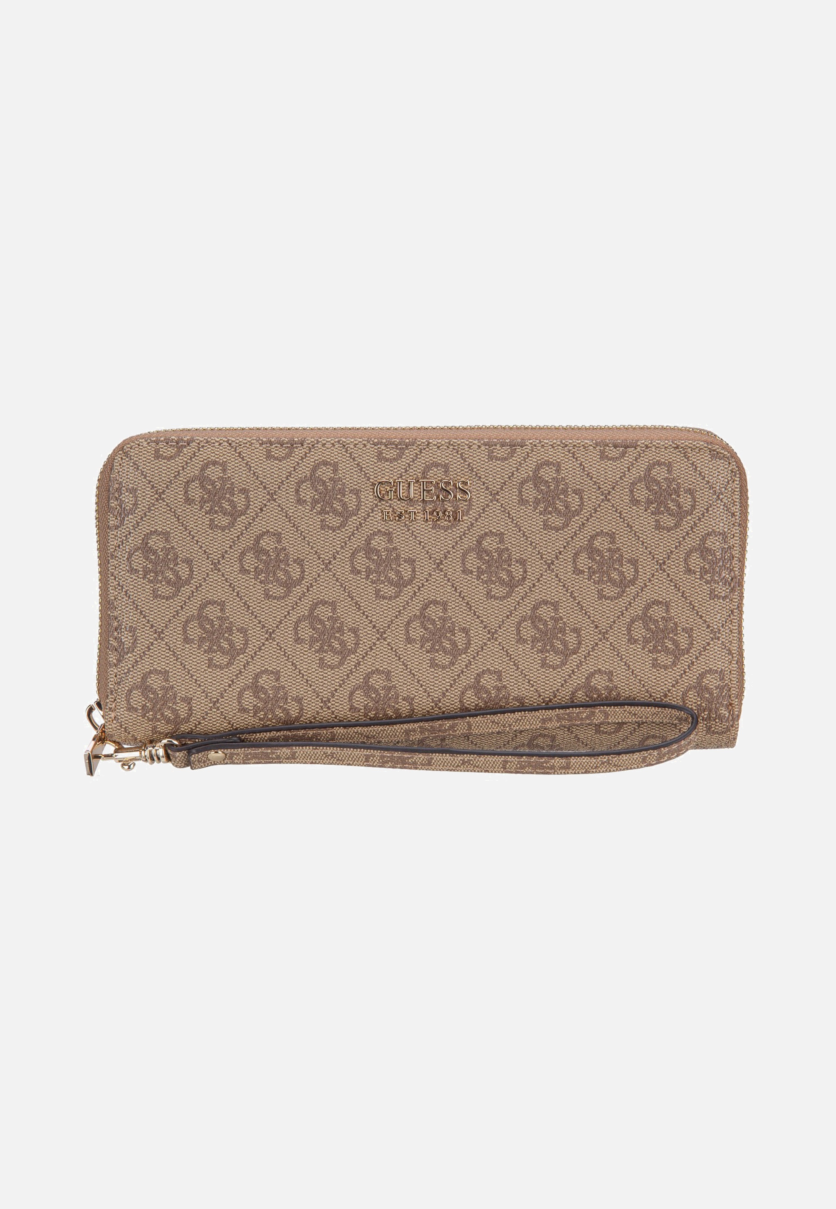 Guess Brenton Slg Large Zip Around Latte Logo Portemonnaie