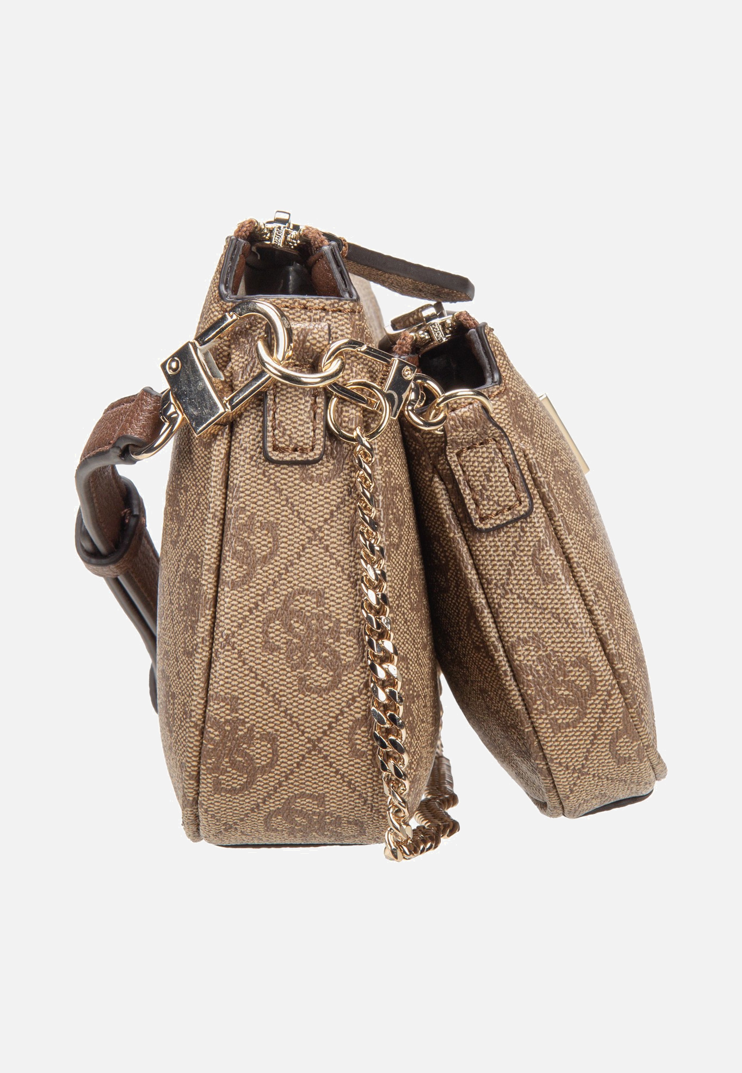 Guess Noelle II Double Pouch CB 72710 Logo Latte/Brown Umhängetasche