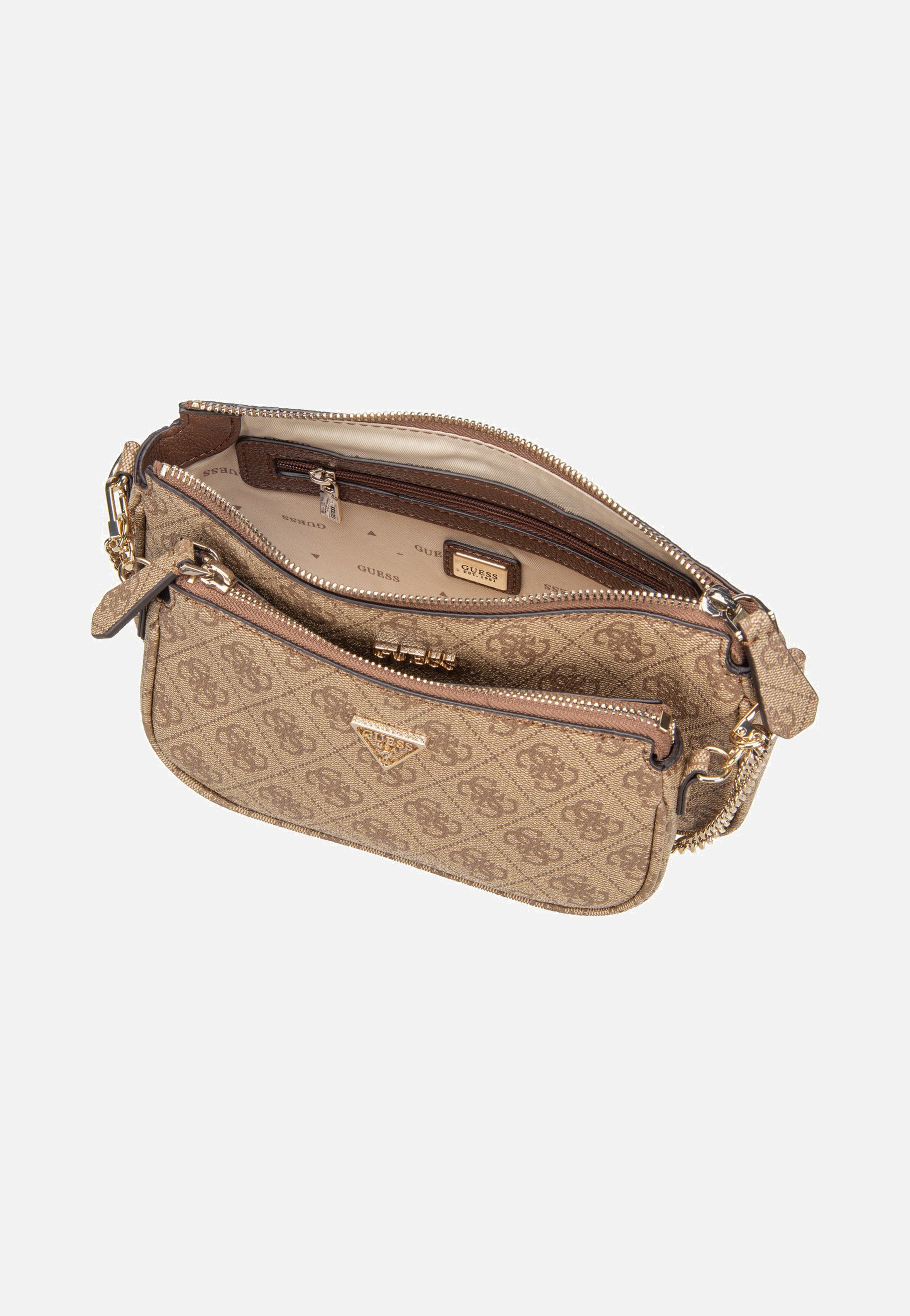 Guess Noelle II Double Pouch CB 72710 Logo Latte/Brown Umhängetasche