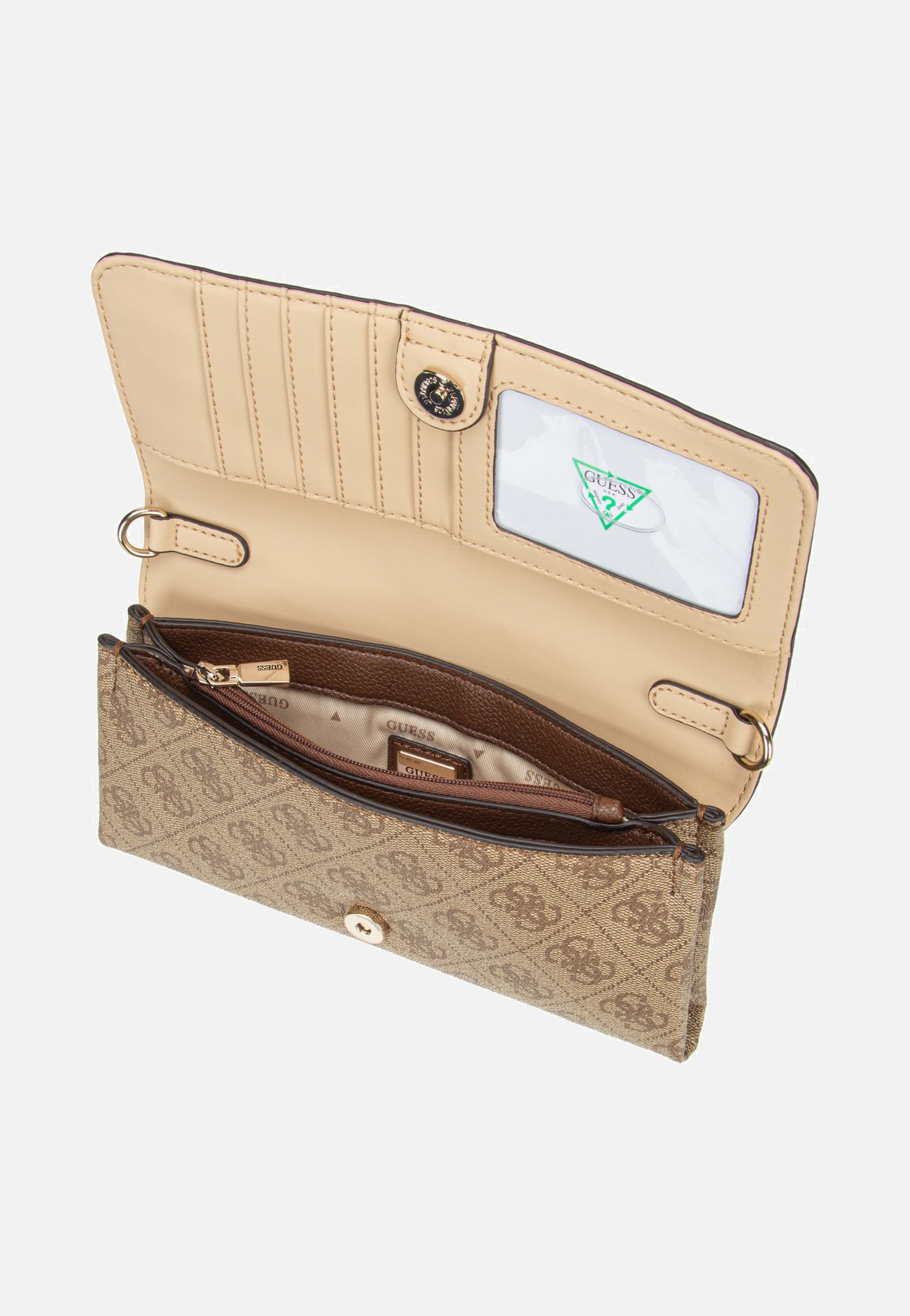 Guess Noelle II Xbody Flap Organizer Latte Logo/Brown Clutch