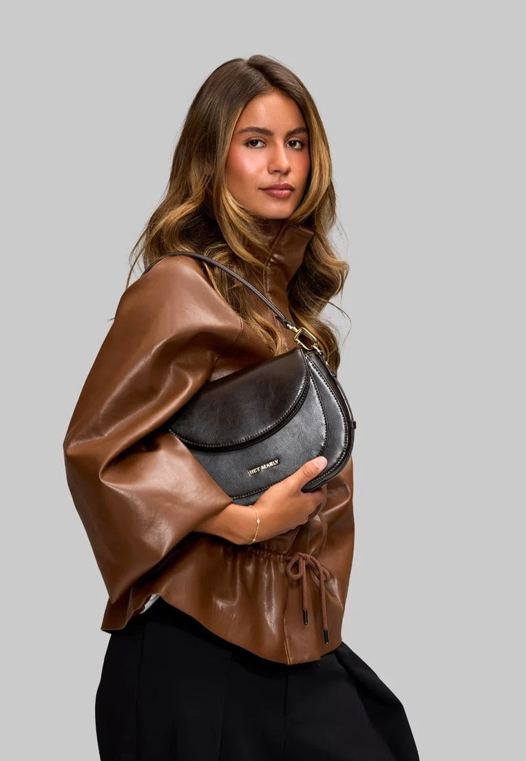 Hey Marly Big Sister Glossy Coffee Crossbody Bag