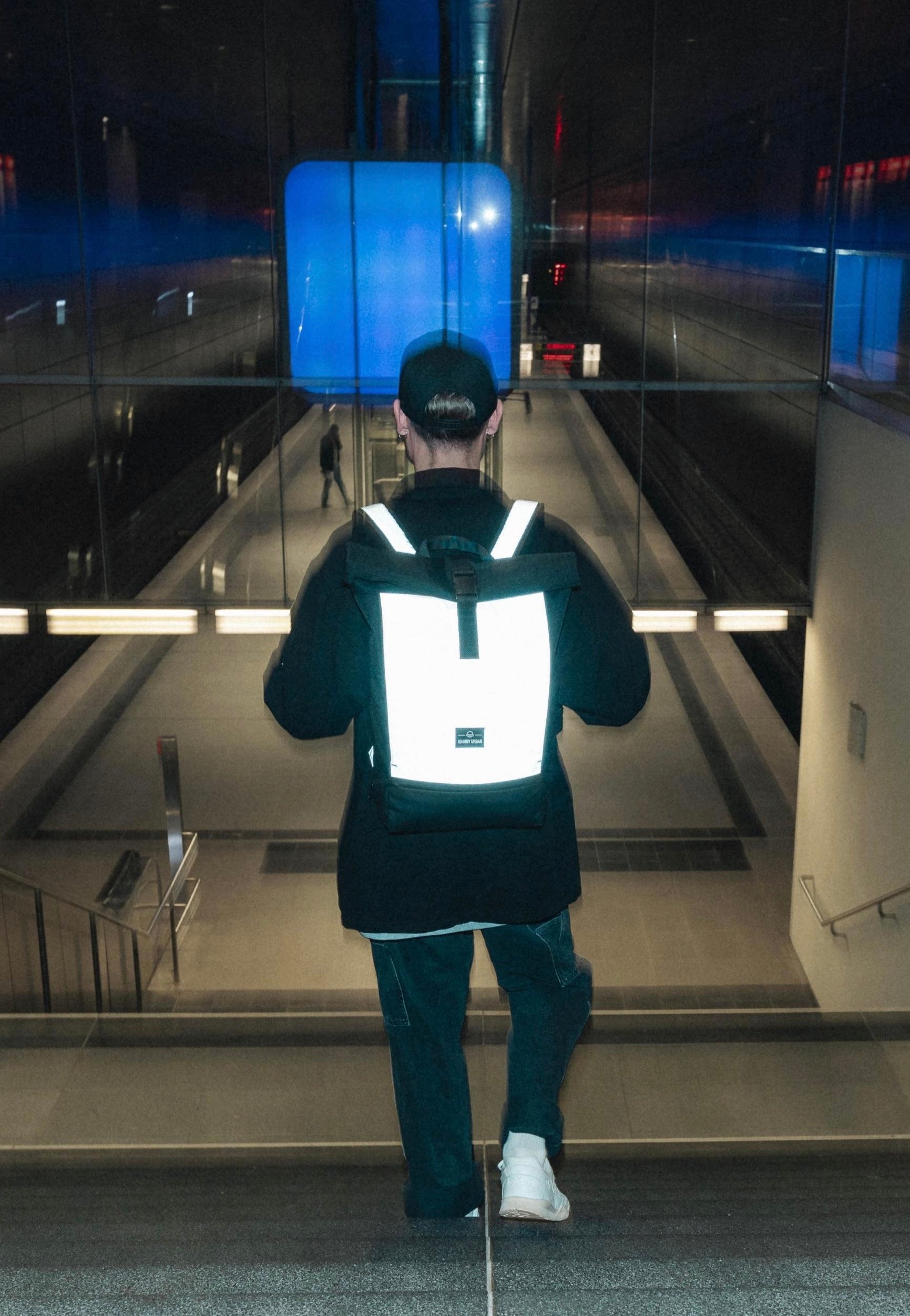 Johnny Urban Allen Large Black Reflective Rolltop Backpack