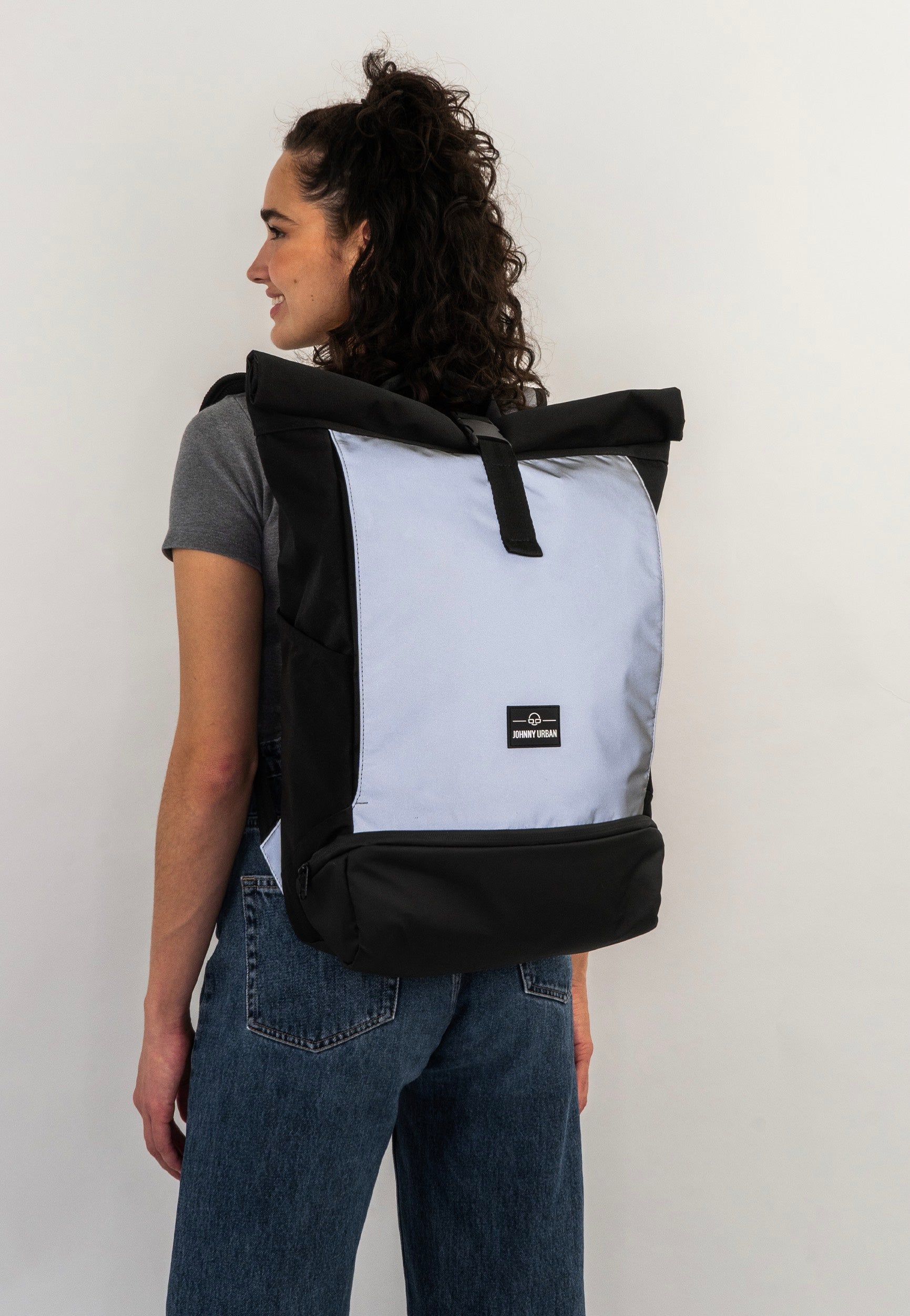 Johnny Urban Allen Large Black Reflective Rolltop Backpack