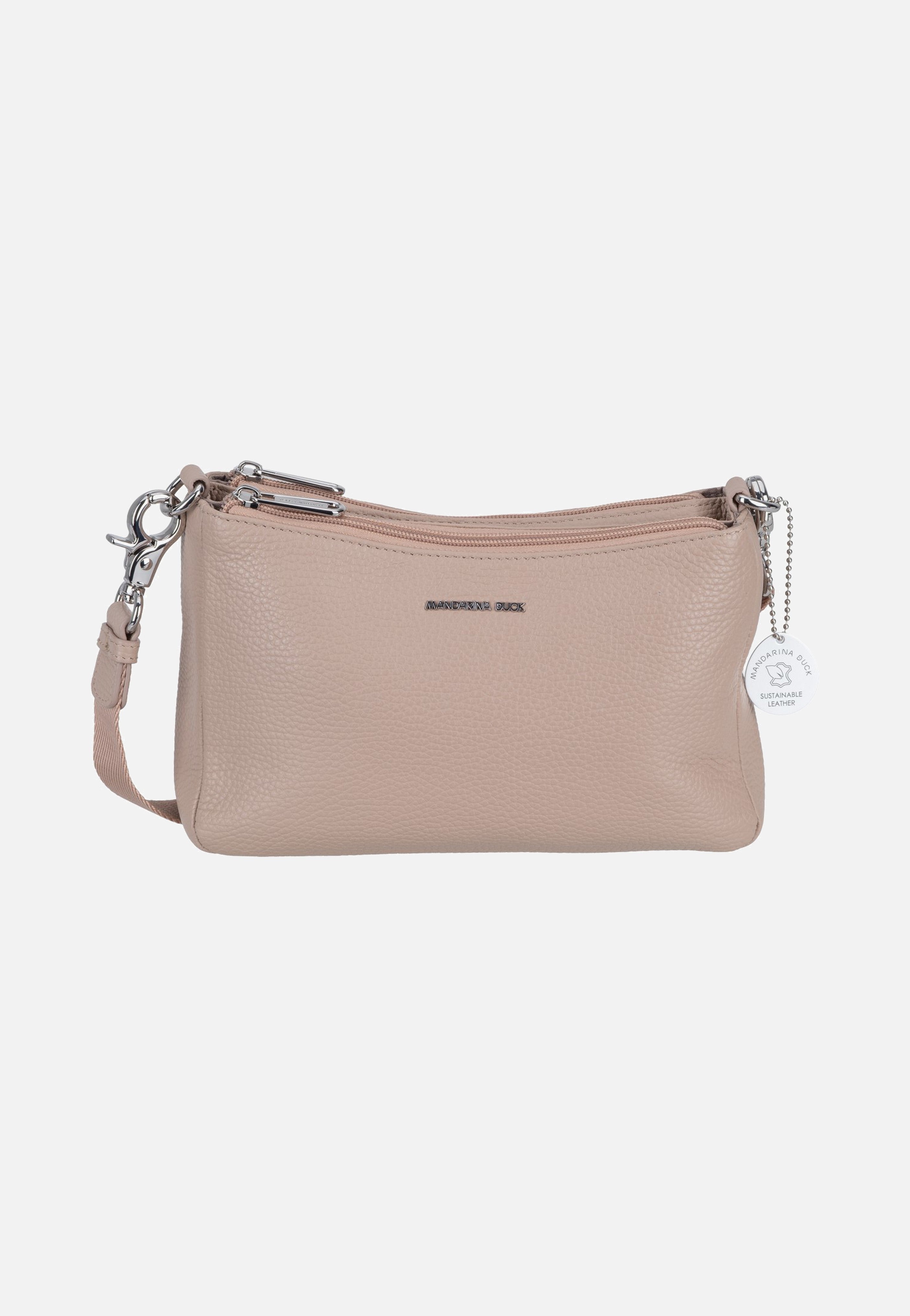 Mandarina Duck Mellow Leather Double Zipped FZTA8 Warm Taupe Evening Bag