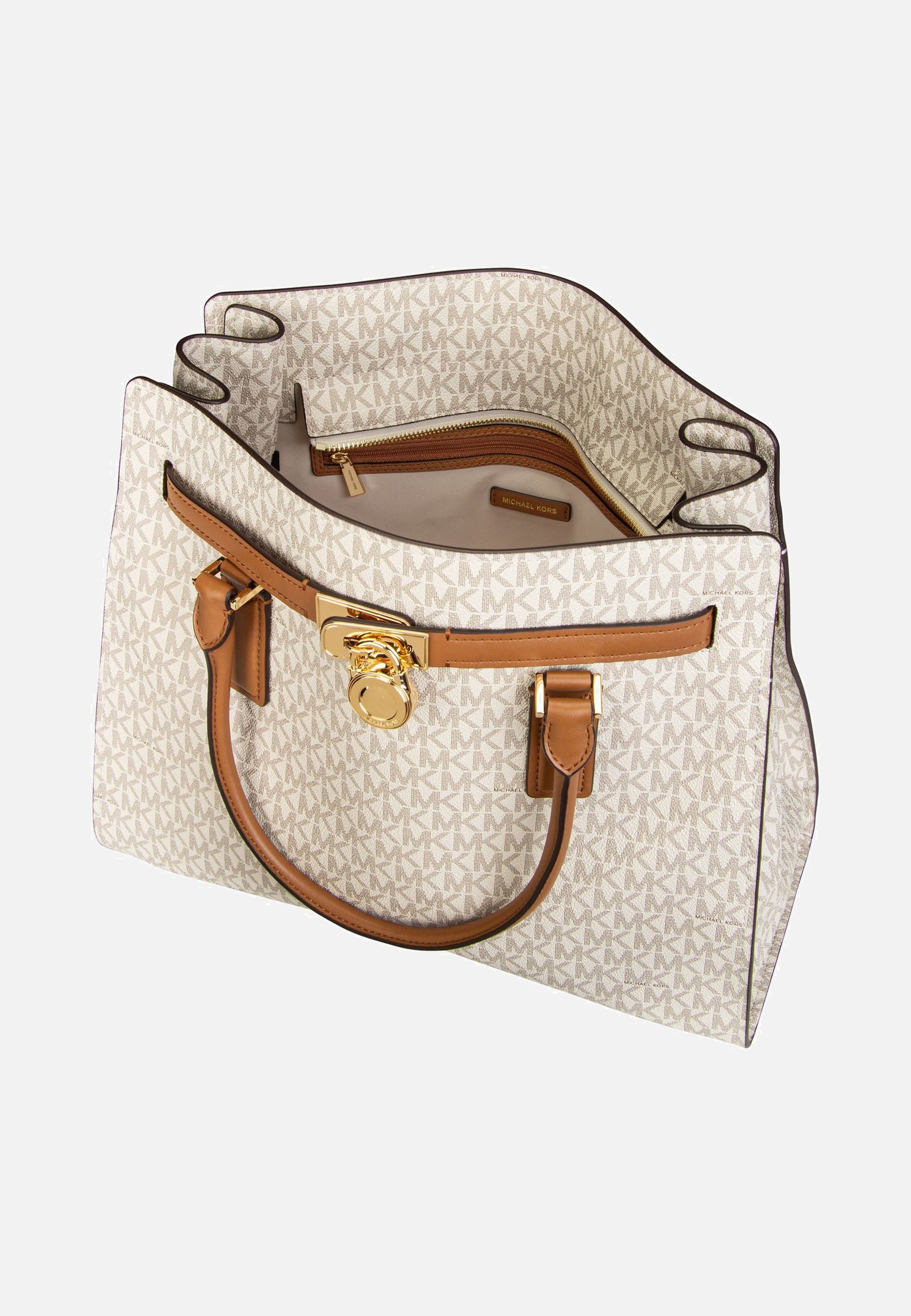 Michael Kors Hamilton LG Satchel MK SIG Vanilla/Acorn Shopper