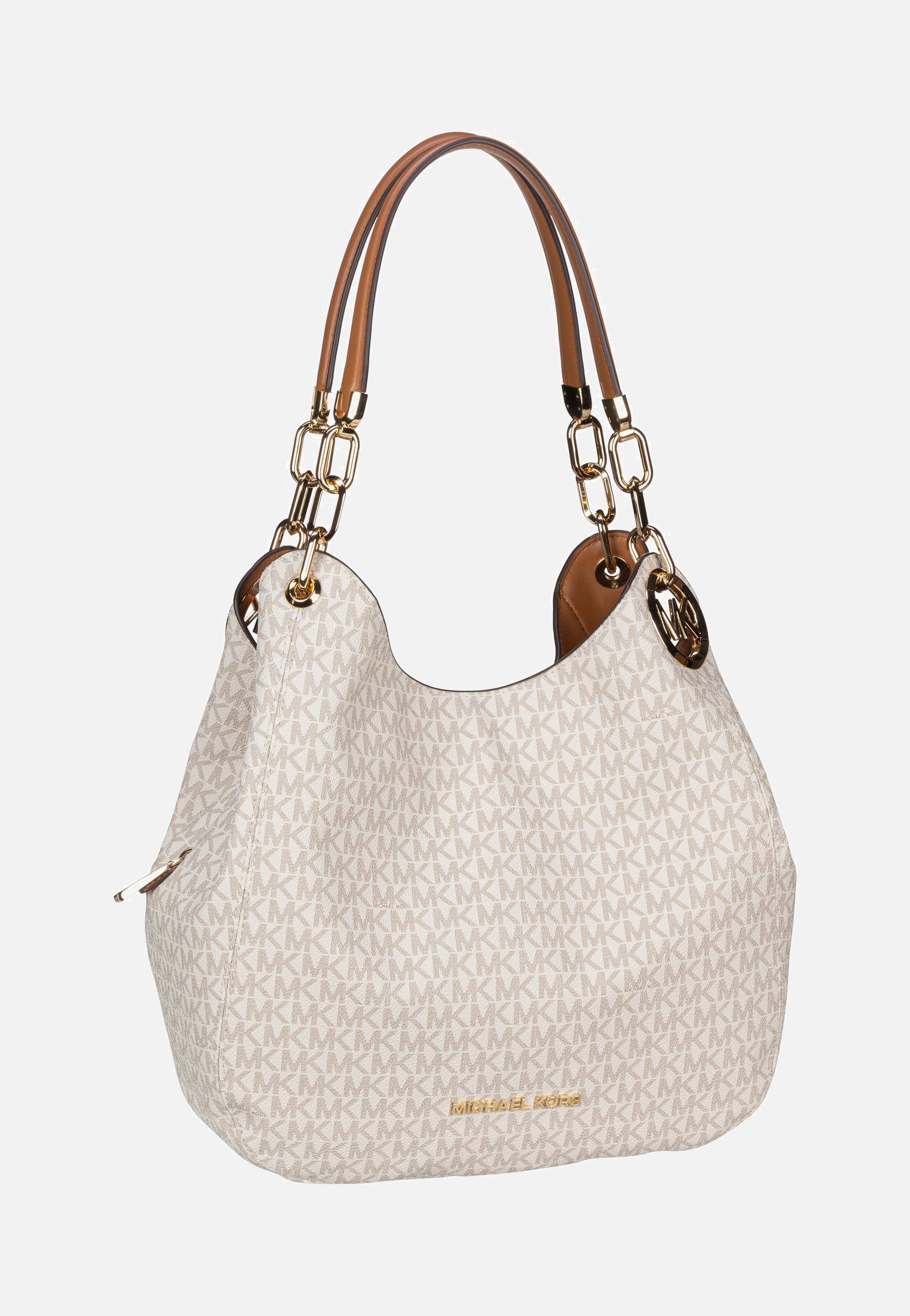 Michael Kors Lillie Large Chain Shoulder Tote MK Signature Vanilla/Acorn Hobo Bag