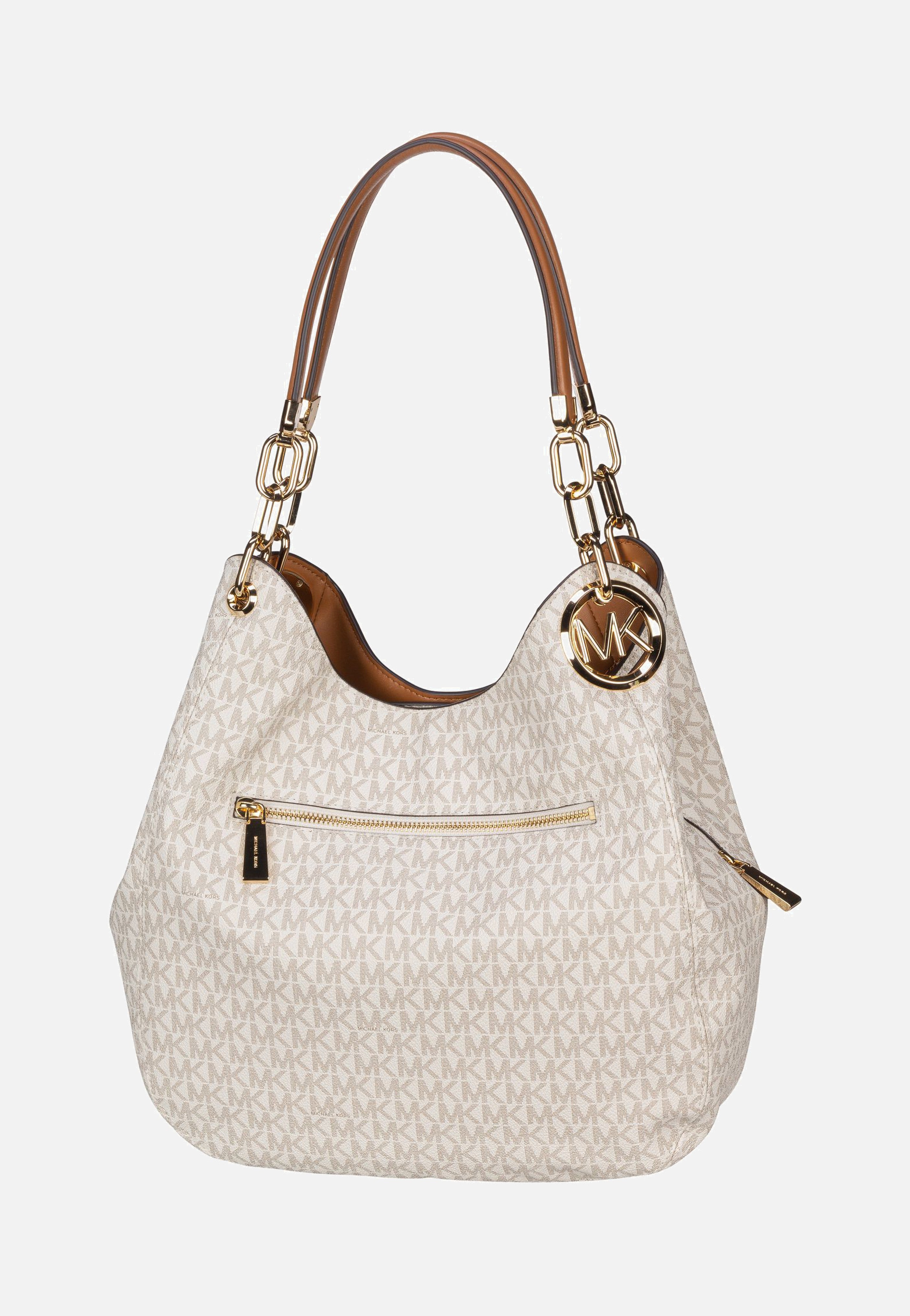 Michael Kors Lillie Large Chain Shoulder Tote MK Signature Vanilla/Acorn Hobo Bag