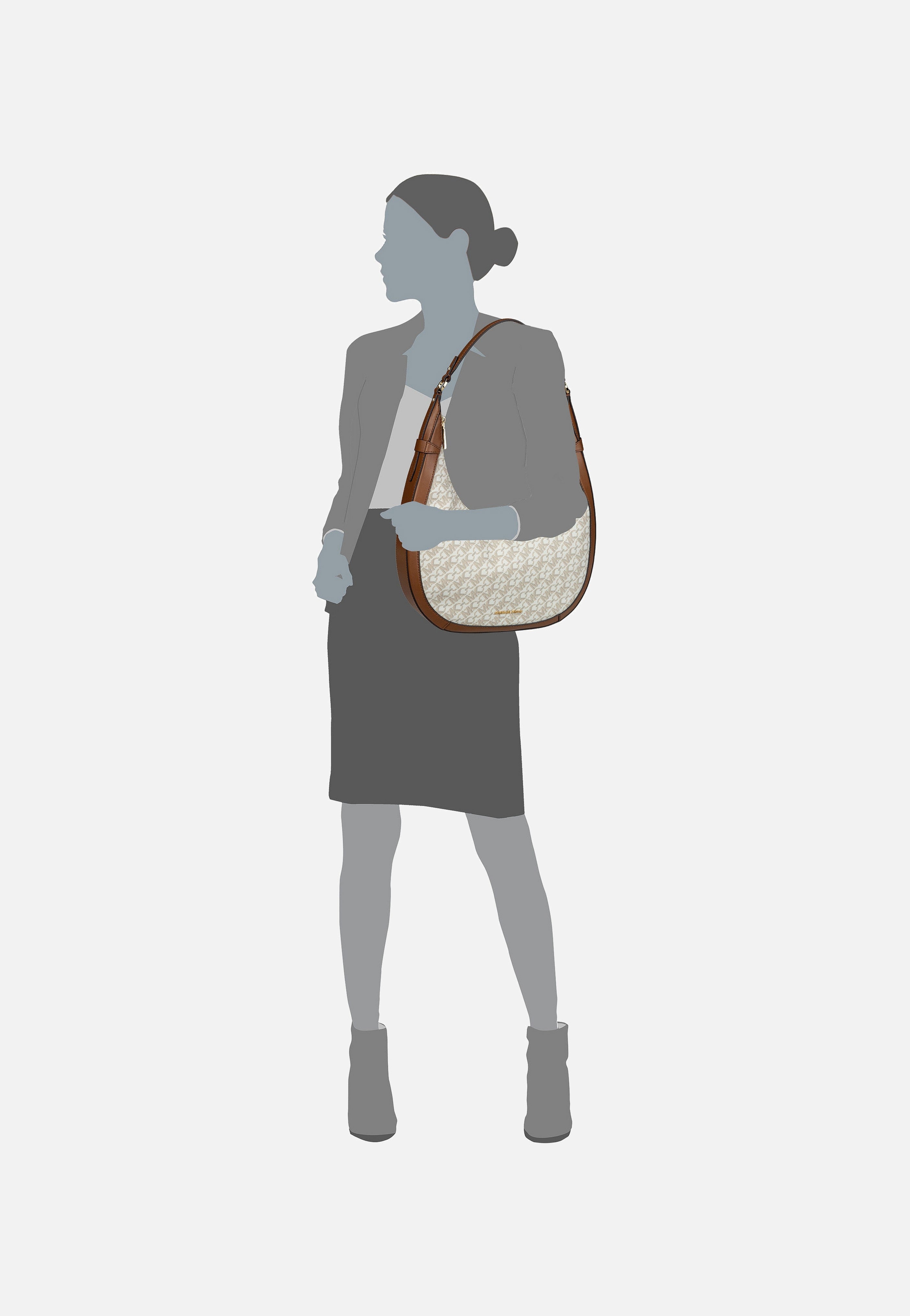 Michael Kors - Preston LG Crescent TZ MK SIG Vanilla/Luggage - Shoulder Bag | Women-Image