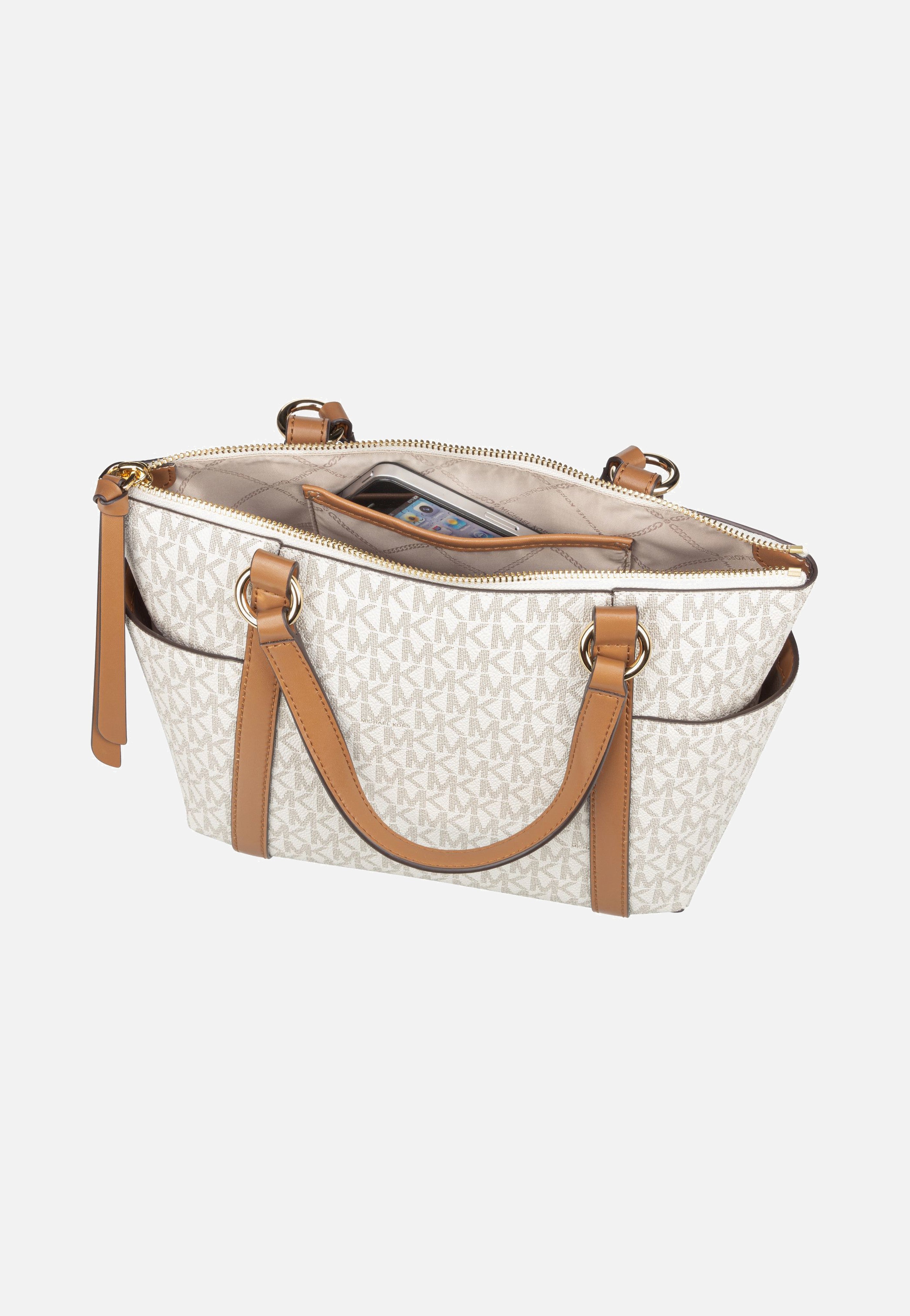 Michael Kors Sullivan Small Conv TZ Tote MK Signature Vanilla/Acorn Handle Bag