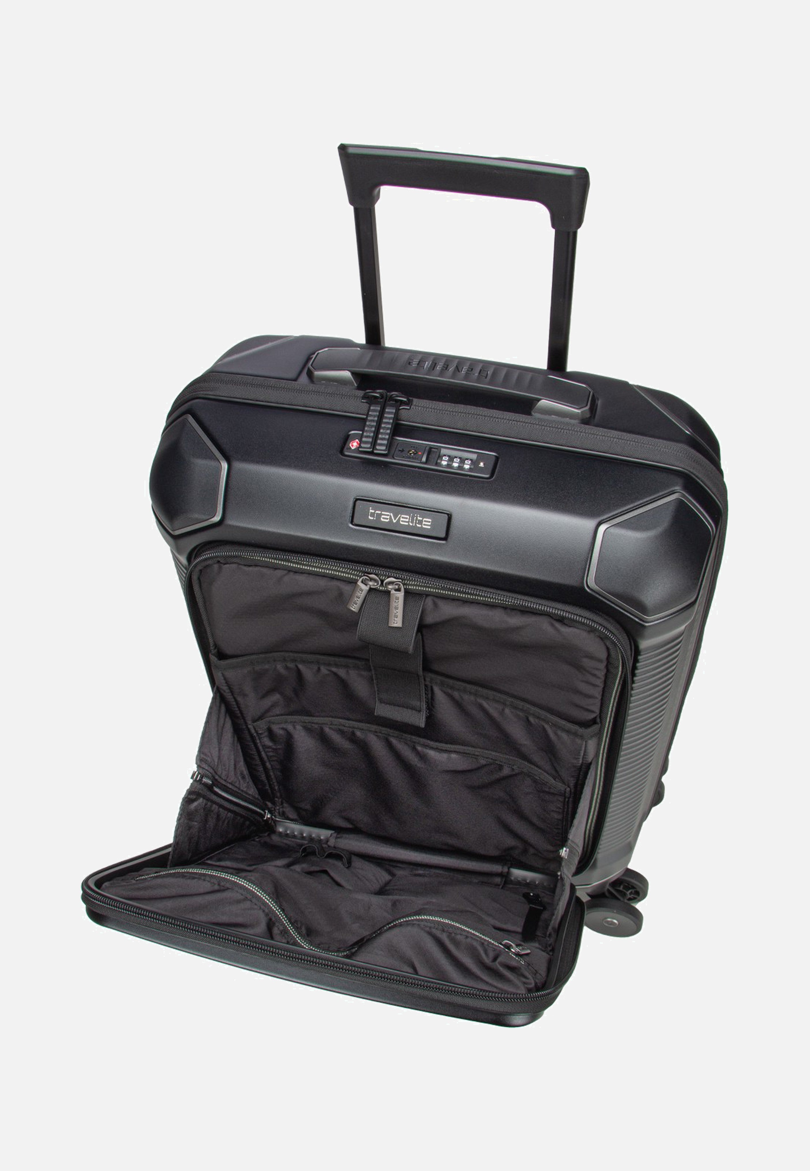 travelite Millennium Trolley 4W S Front Pocket Black Koffer