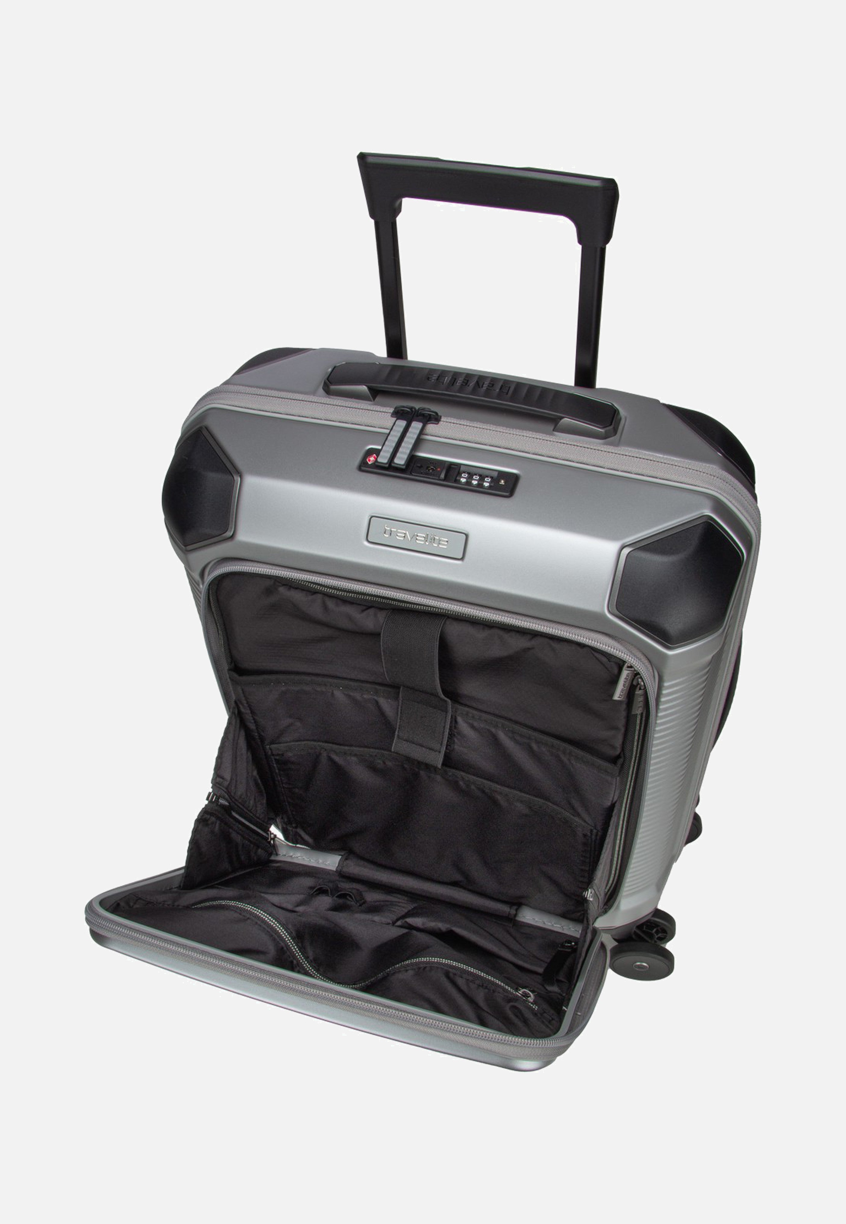 travelite Millennium Trolley 4W S Front Pocket Silver Koffer