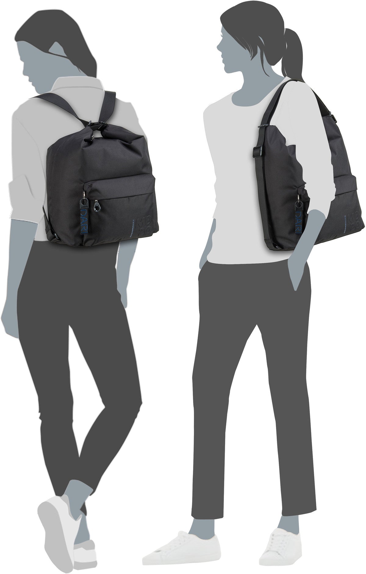 Mandarina Duck MD20 Hobo QMT09 Taupe Rucksack – Silhouettenansicht