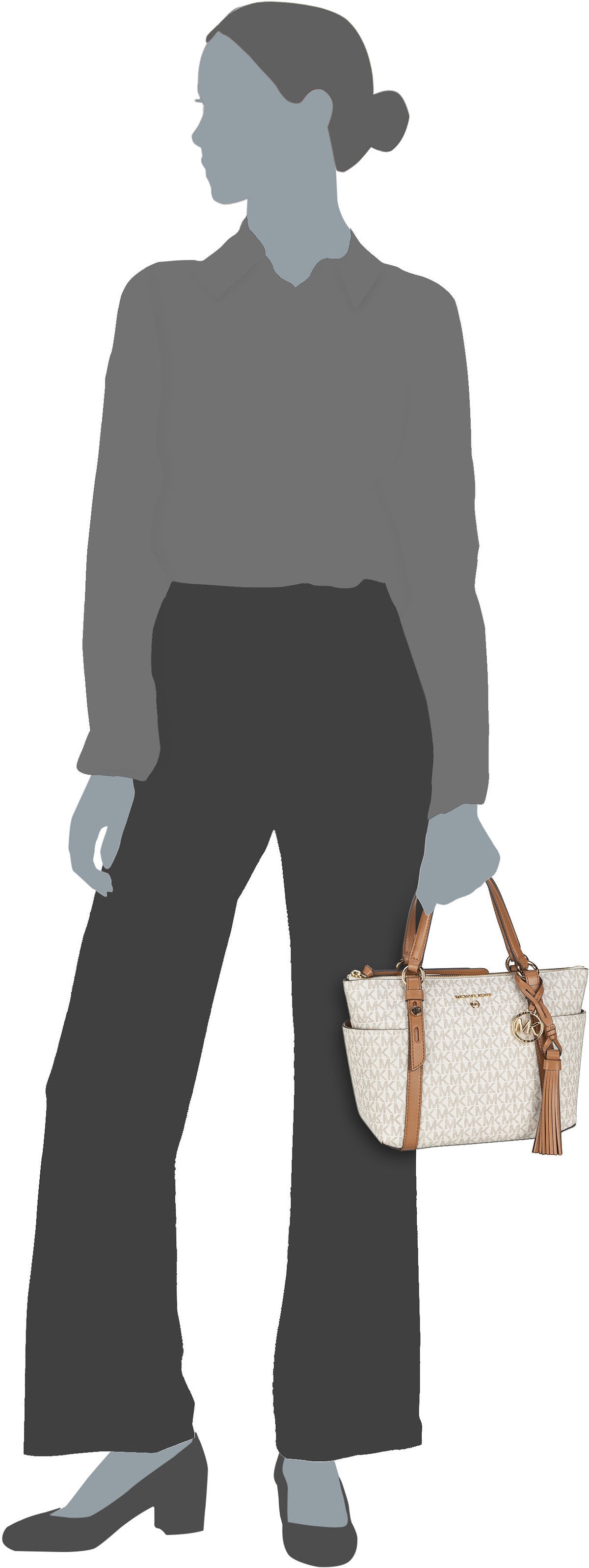 Michael Kors Sullivan Small Conv TZ Tote MK Signature Vanilla/Acorn Henkeltasche – Silhouettenansicht
