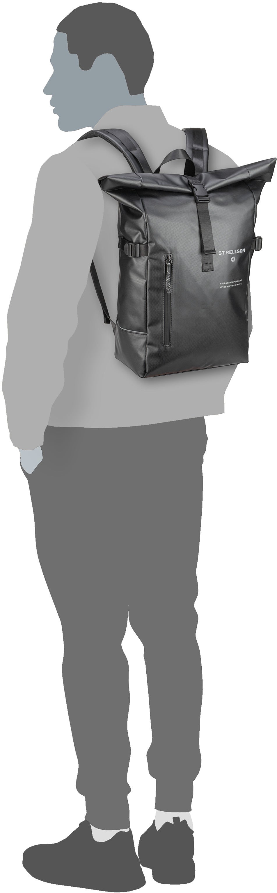 Strellson Stockwell 2.0 Eddie MVF Khaki Rolltop Rucksack – Silhouettenansicht