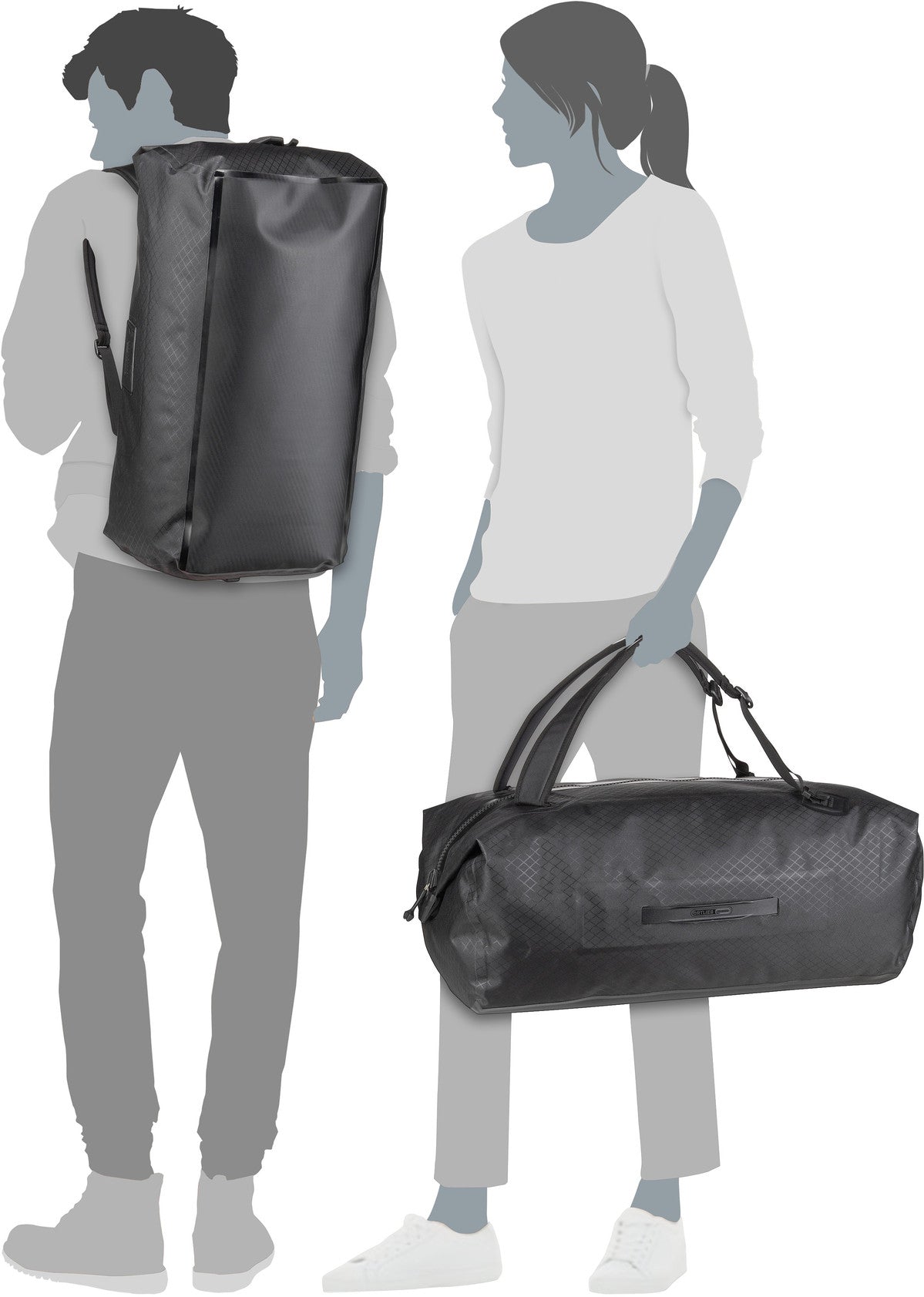 ORTLIEB Duffle Metrosphere 60L Black Embossed Dufflebag – Silhouettenansicht
