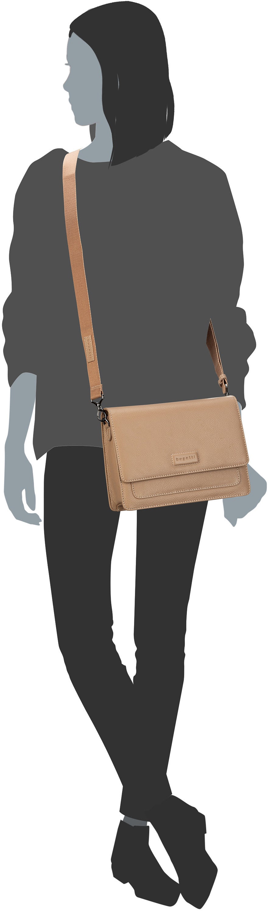 Bugatti Elsa Cross Medium Sand Crossbody Bag – Silhouettenansicht