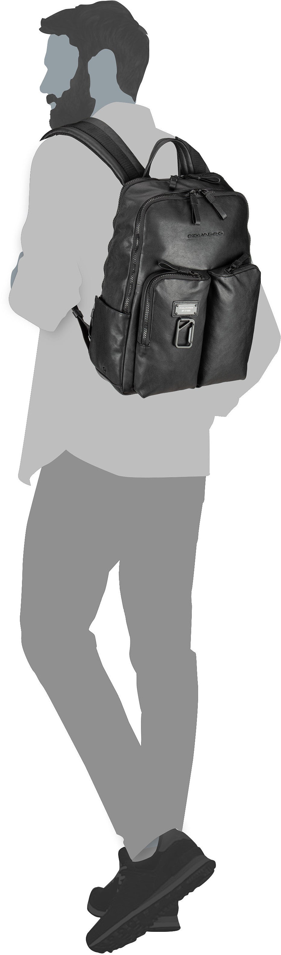 Piquadro Harper 3869 RFID Nero Rucksack – Silhouettenansicht