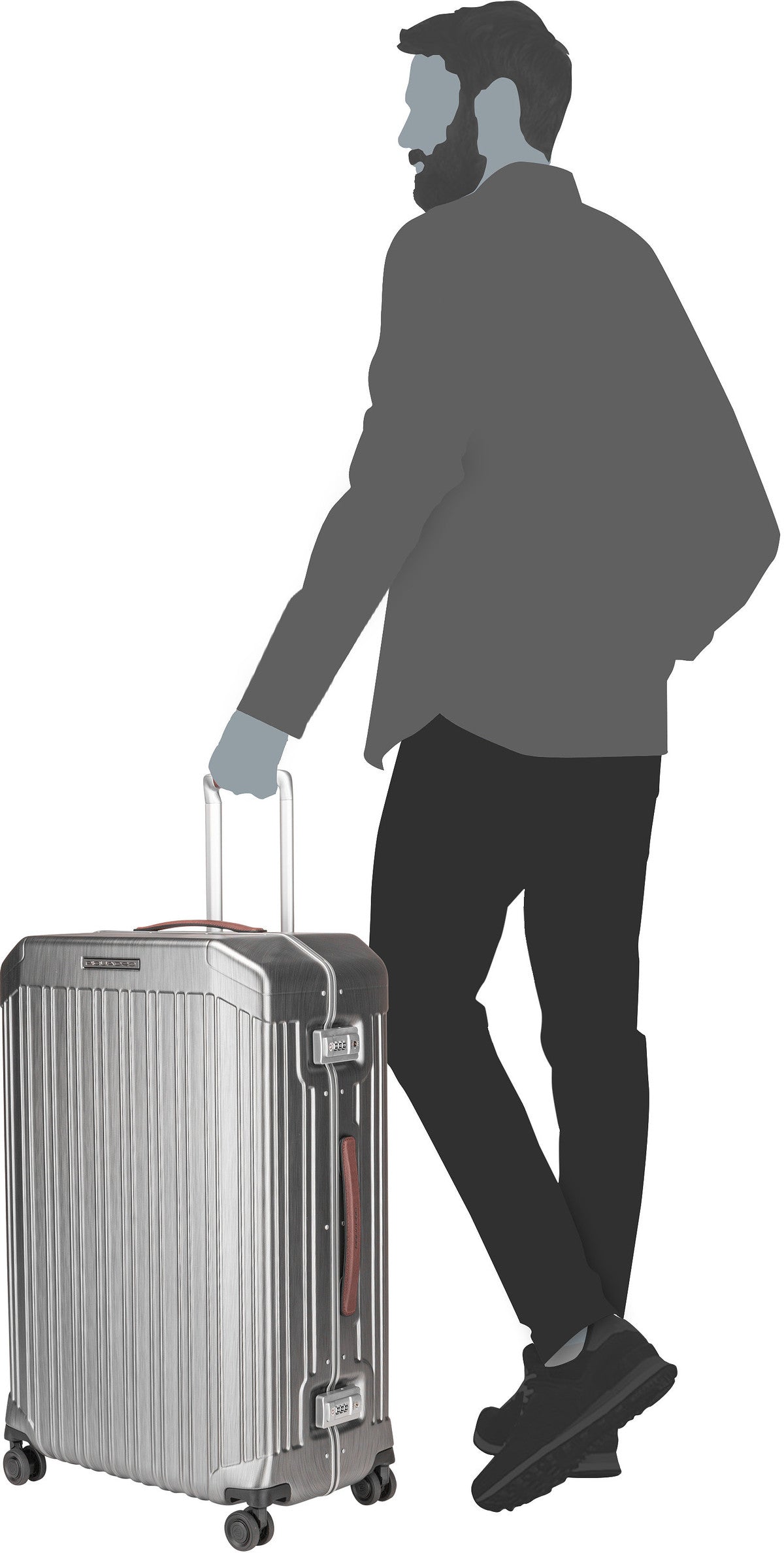 Piquadro PQ-LM Big Spinner 4428 Nero-Cuoio Koffer – Silhouettenansicht