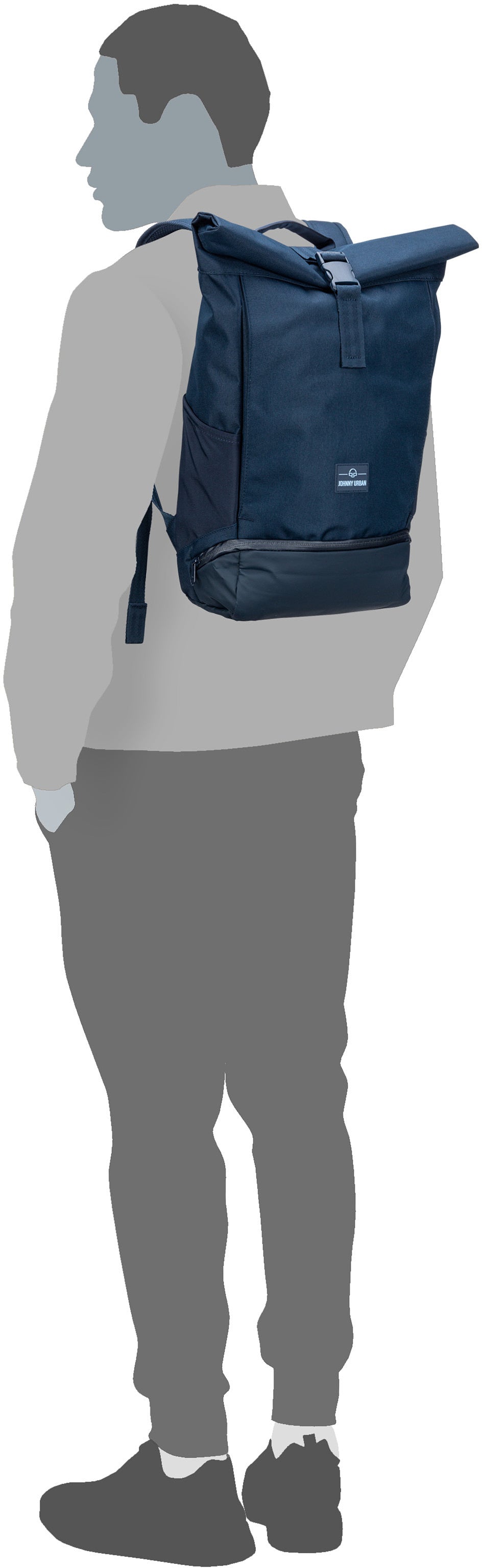Johnny Urban Allen Medium Sand-Grau Rolltop Rucksack – Silhouettenansicht