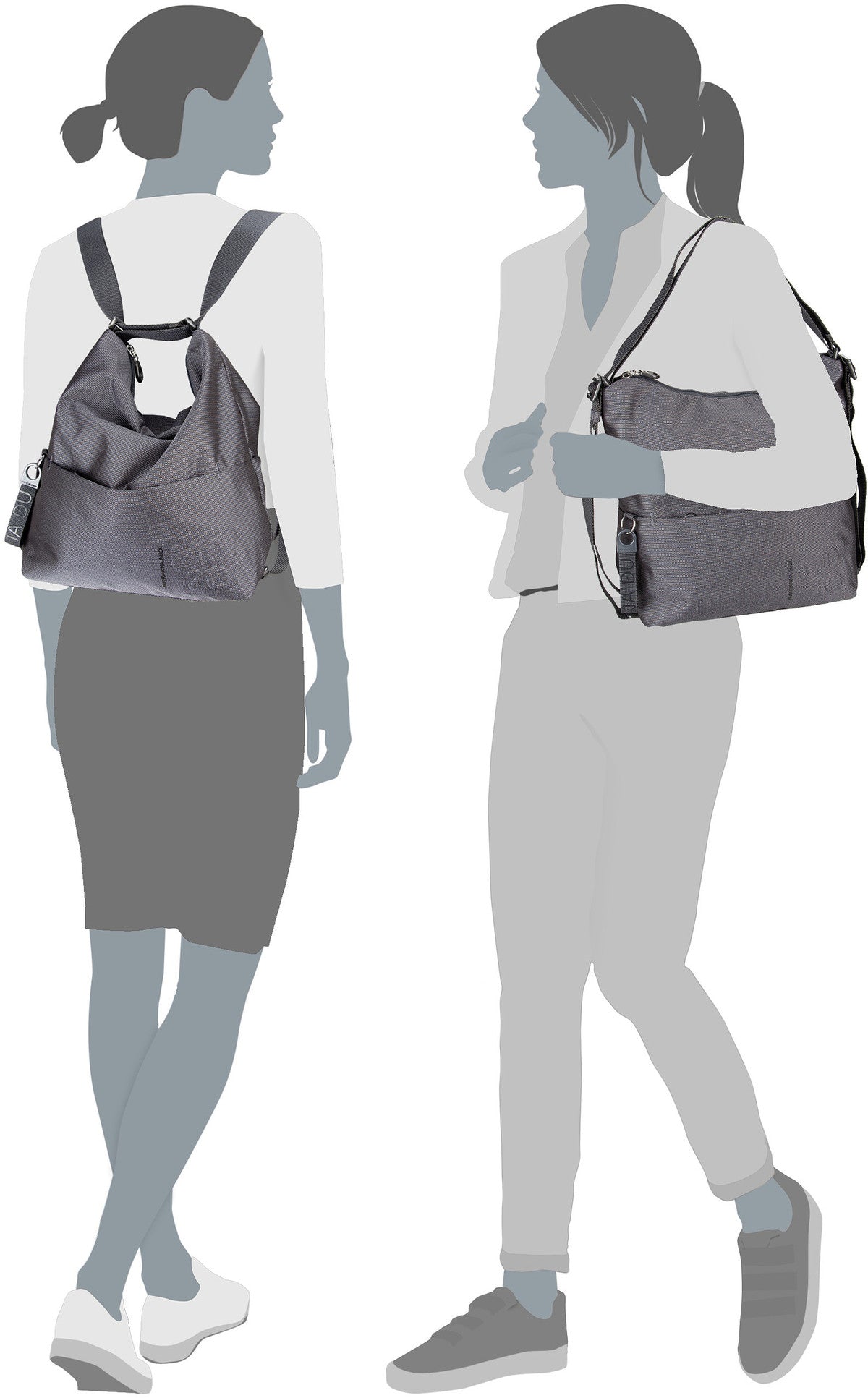 Mandarina Duck MD20 Medium Slide QMT38 Black Rucksack – Silhouettenansicht