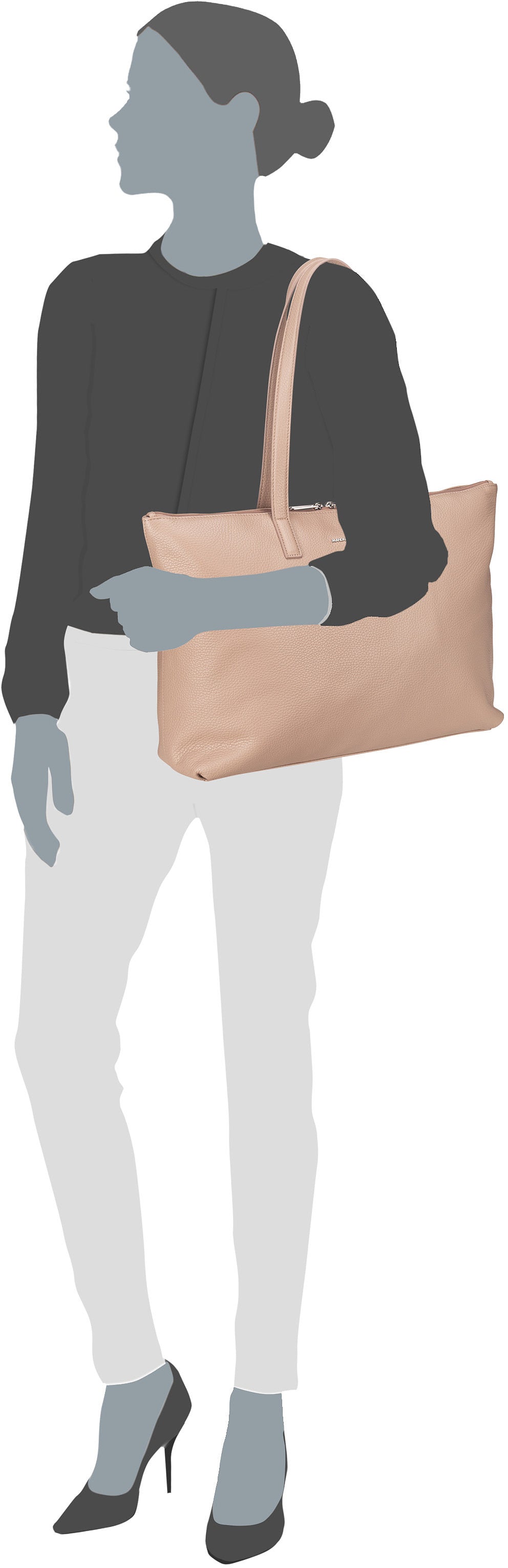 Mandarina Duck Mellow Leather PC FZT54 Warm Taupe Shopper – Silhouettenansicht