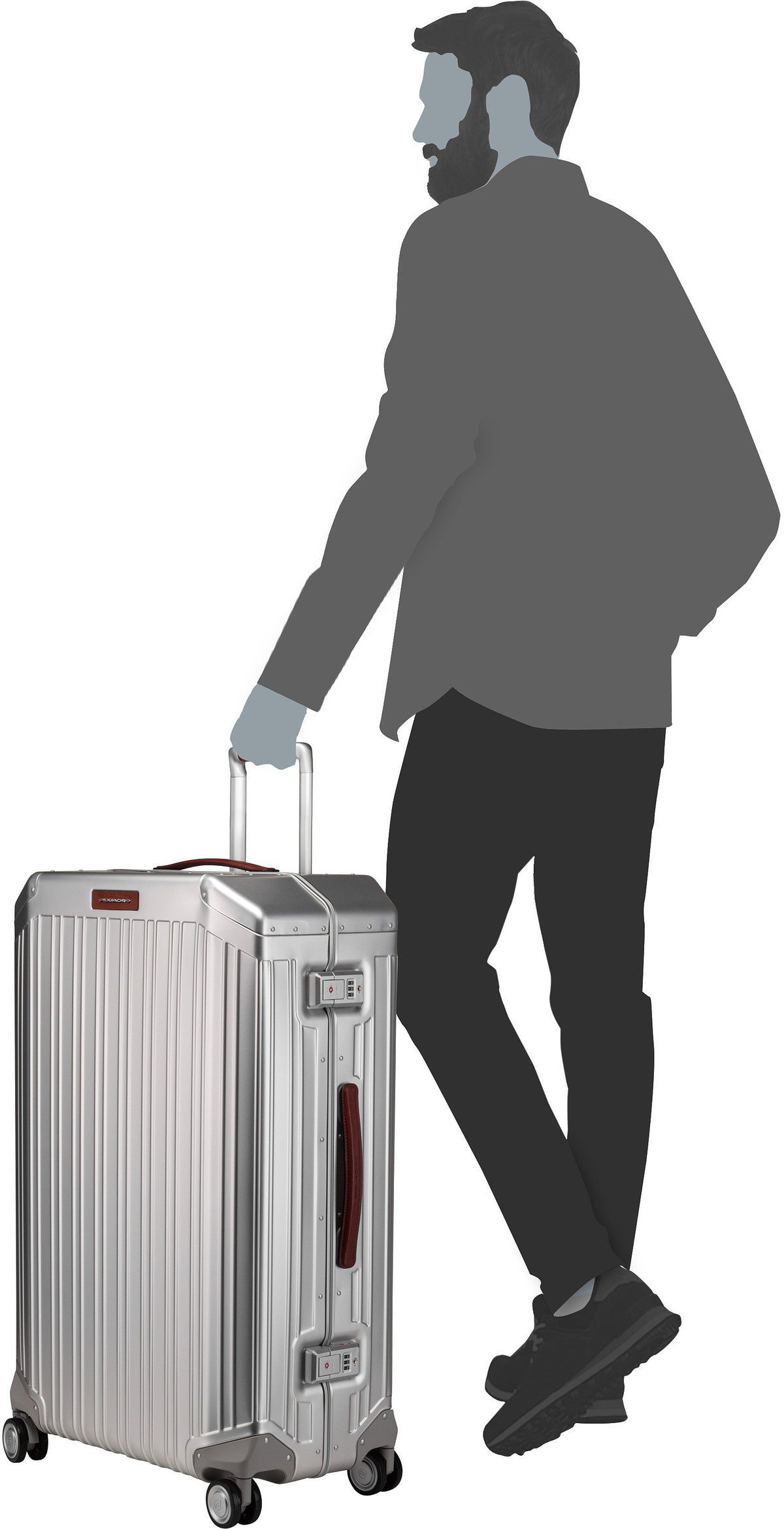 Piquadro PQ Alu Big Size Spinner Grigio-Cuoio Koffer – Silhouettenansicht