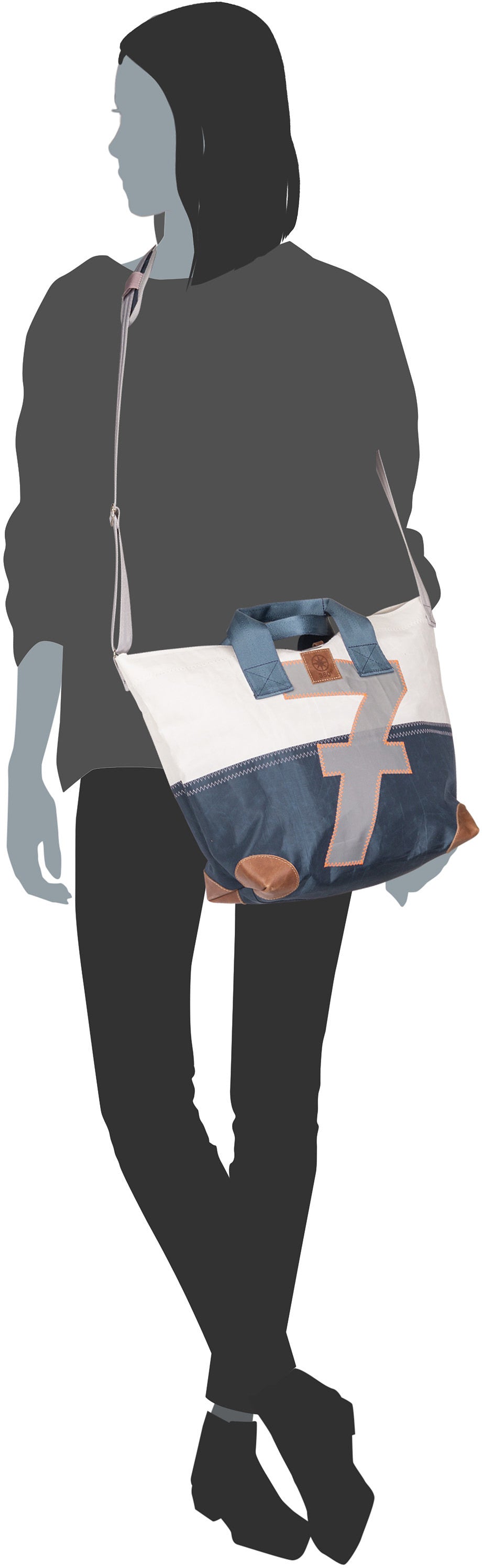 360Grad Suutje Weiß/Balken Taupe Crossbody Bag – Silhouettenansicht