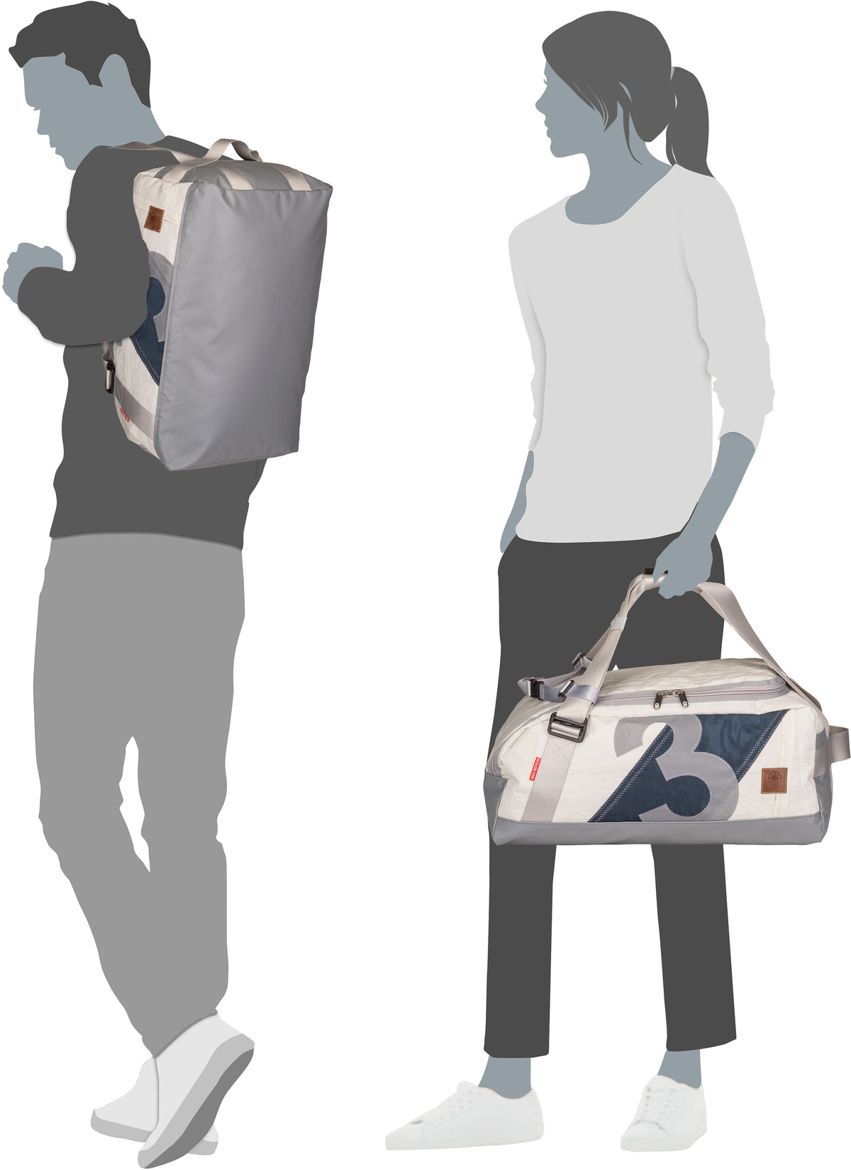 360Grad Container XL Stencil-Weiß/Grau Dufflebag – Silhouettenansicht