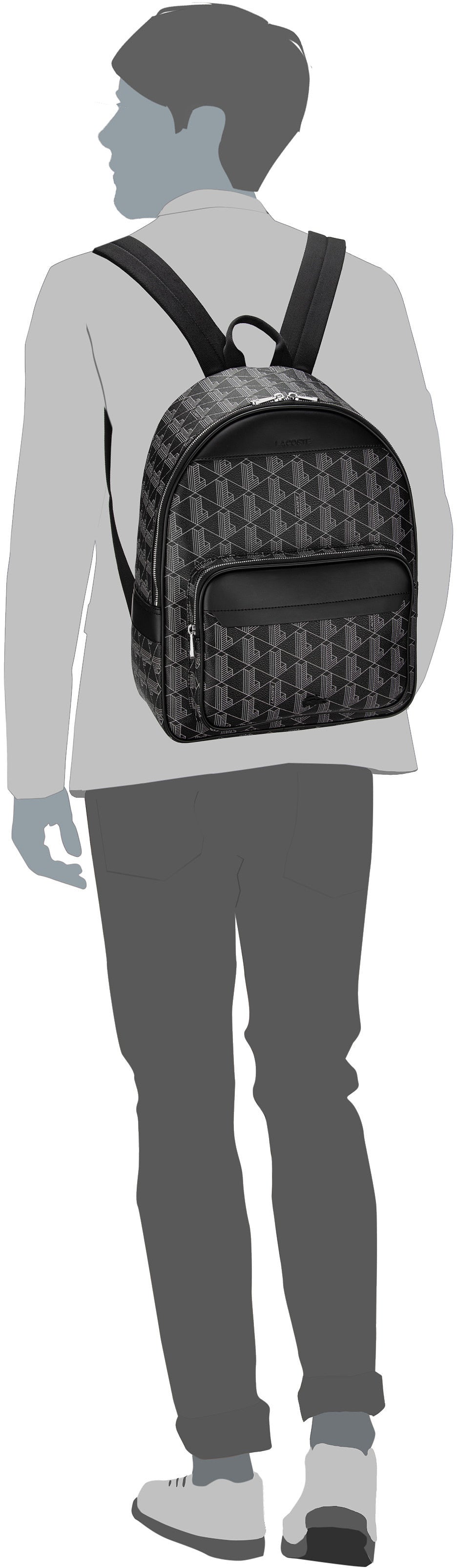 Lacoste The Blend 3649 Monogram Noir Gris Rucksack – Silhouettenansicht