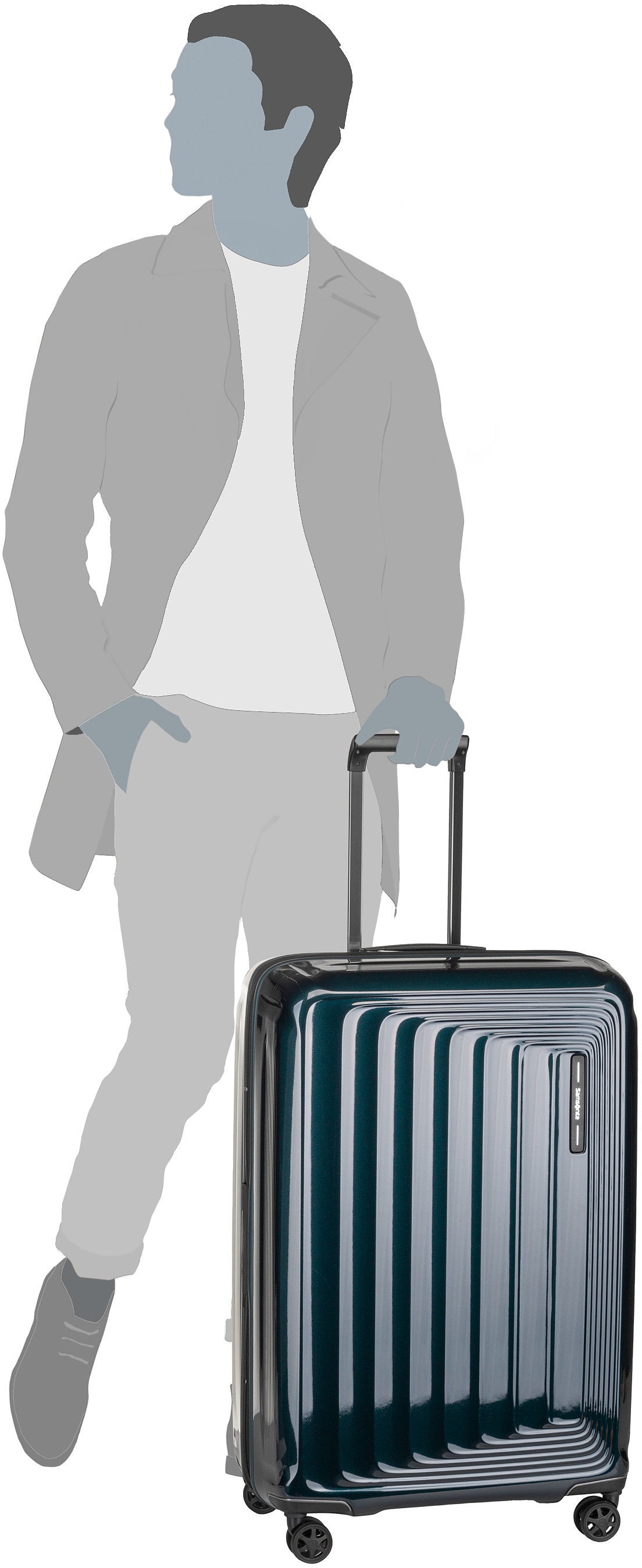 Samsonite Nuon Spinner 75 EXP Matt Silver Koffer – Silhouettenansicht