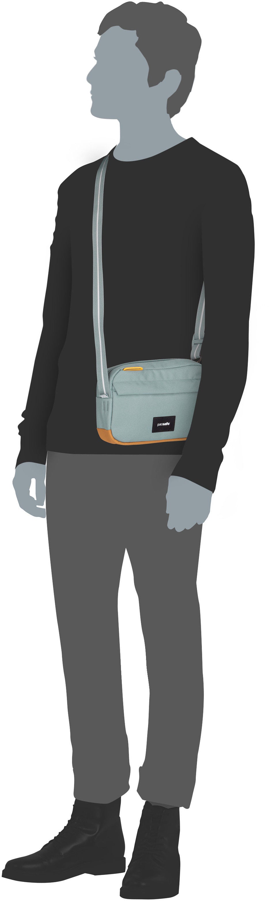 Pacsafe GO Jet Black Crossbody Bag – Silhouettenansicht