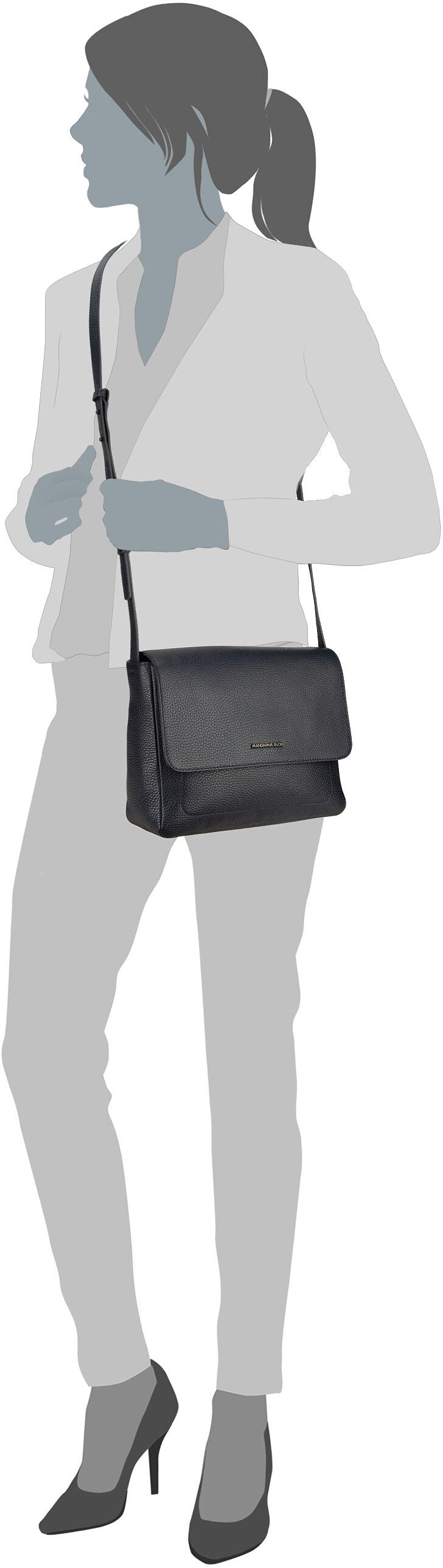 Mandarina Duck Mellow Leather Hunting Bag FZT14 Warm Taupe Crossbody Bag – Silhouettenansicht
