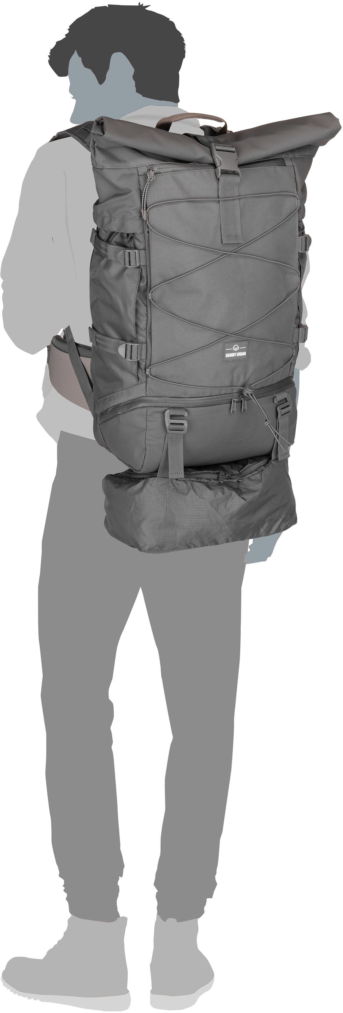 Johnny Urban Allen XL Travel Schwarz Rolltop Rucksack – Silhouettenansicht