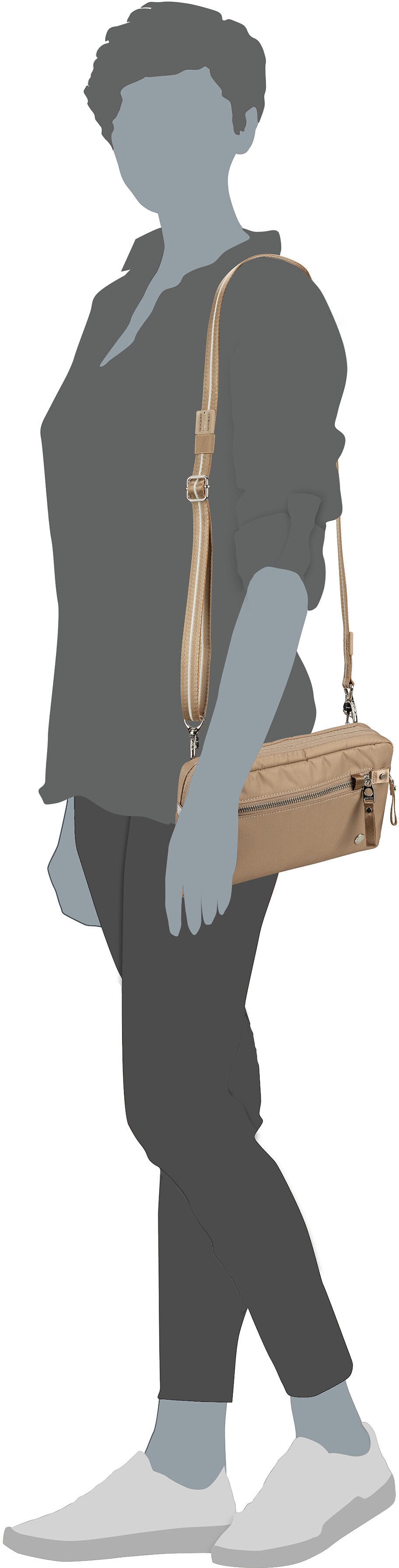 Pacsafe W 3-in1 sling Taupe Crossbody Bag – Silhouettenansicht