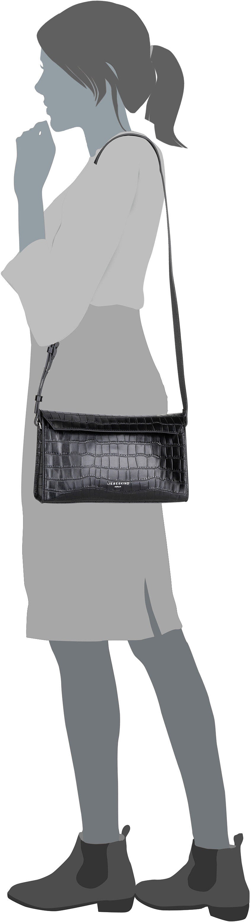 Liebeskind Berlin Lora New Croco 2158355 Black Crossbody Bag – Silhouettenansicht
