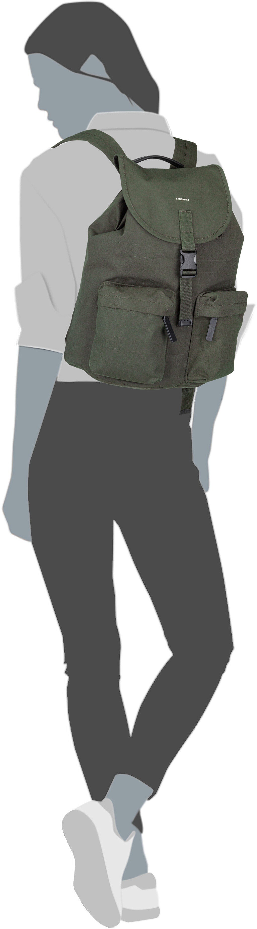 Sandqvist Everyday Bp Dark Green Rucksack – Silhouettenansicht