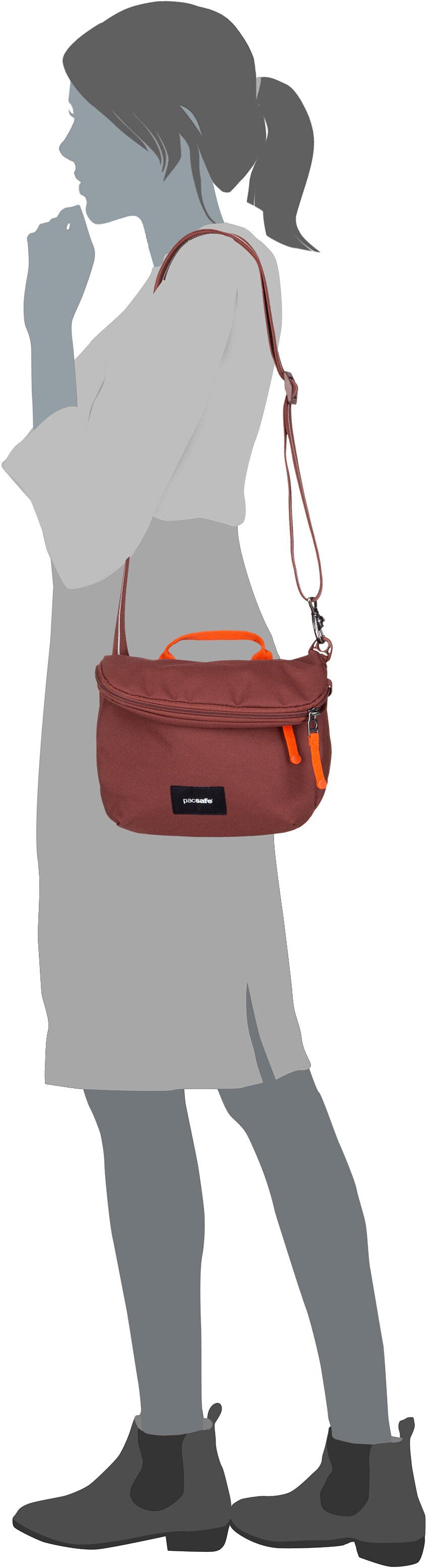 Pacsafe GO Saddle 35140 Stone Crossbody Bag – Silhouettenansicht