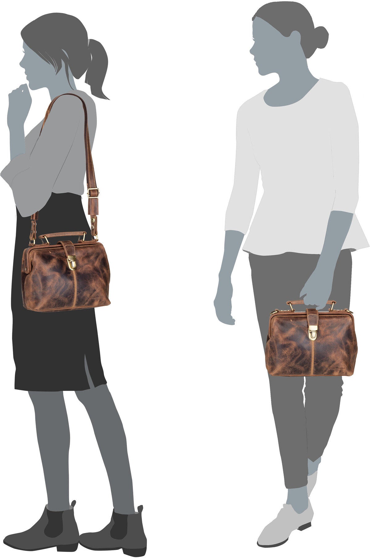 Greenburry Vintage 1584S Sattelbraun Henkeltasche – Silhouettenansicht