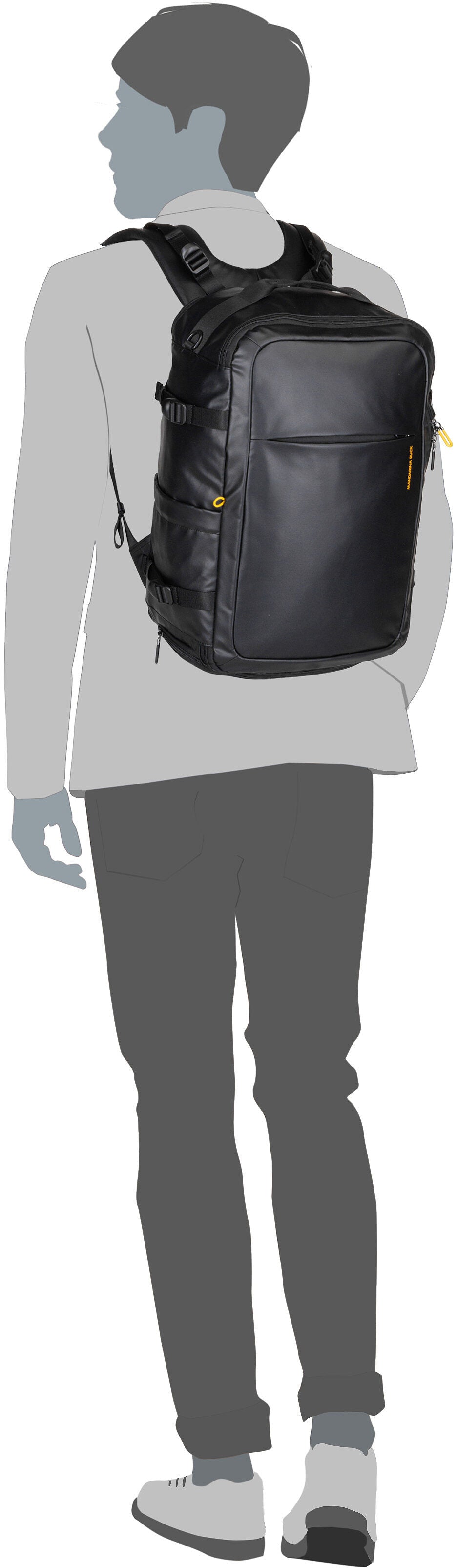 Mandarina Duck Eco Coated OST06 Duck Yellow Reiserucksack – Silhouettenansicht