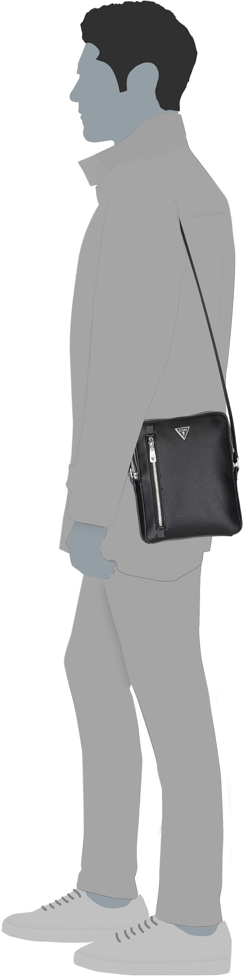Guess Torino Saffiano Eco Double Zip Black Crossbody Bag – Silhouettenansicht