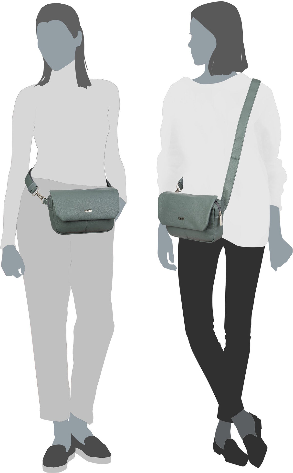 zwei Mademoiselle MH40 Nubuk/Black Crossbody Bag – Silhouettenansicht