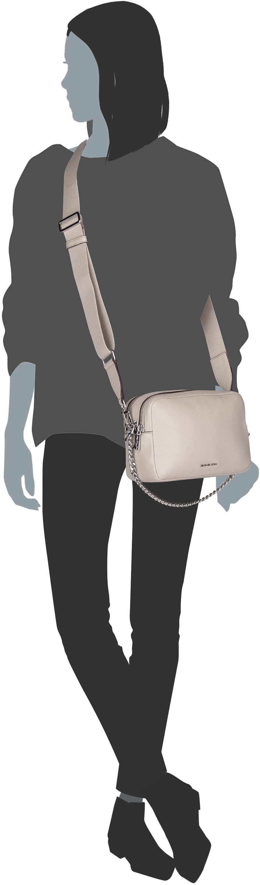 Michael Kors Bryant Medium Double Zip Chain Camera Pebble Luggage Crossbody Bag – Silhouettenansicht