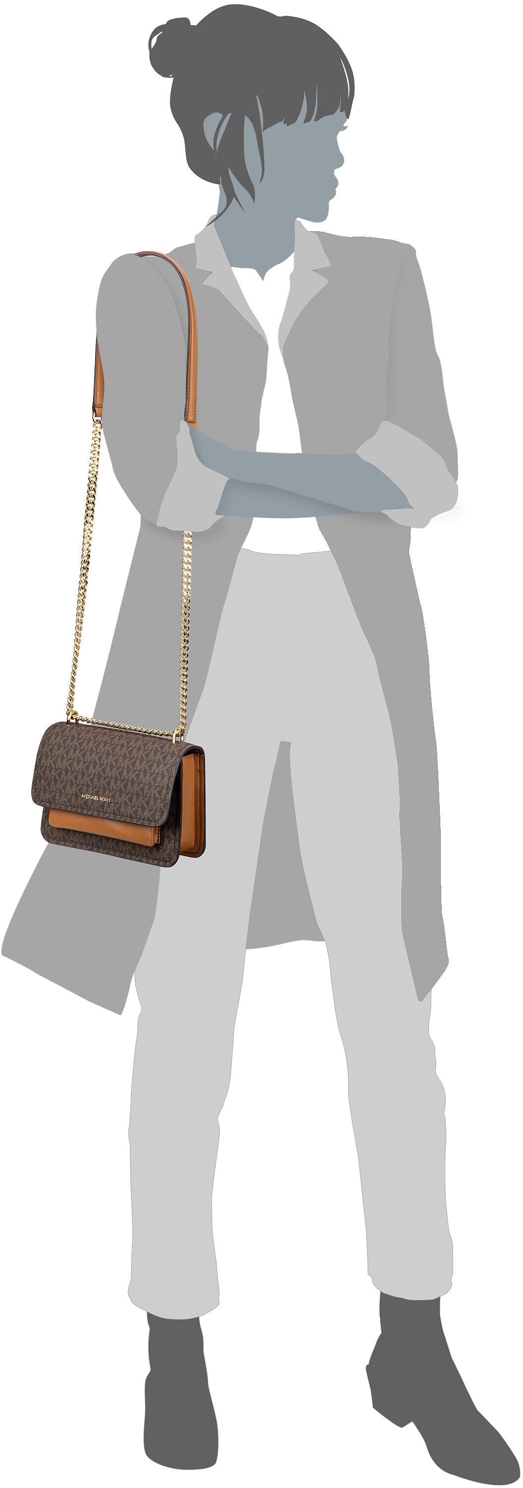 Michael Kors Claire SM Xbody MK Signature Brown/Acorn Abendtasche – Silhouettenansicht