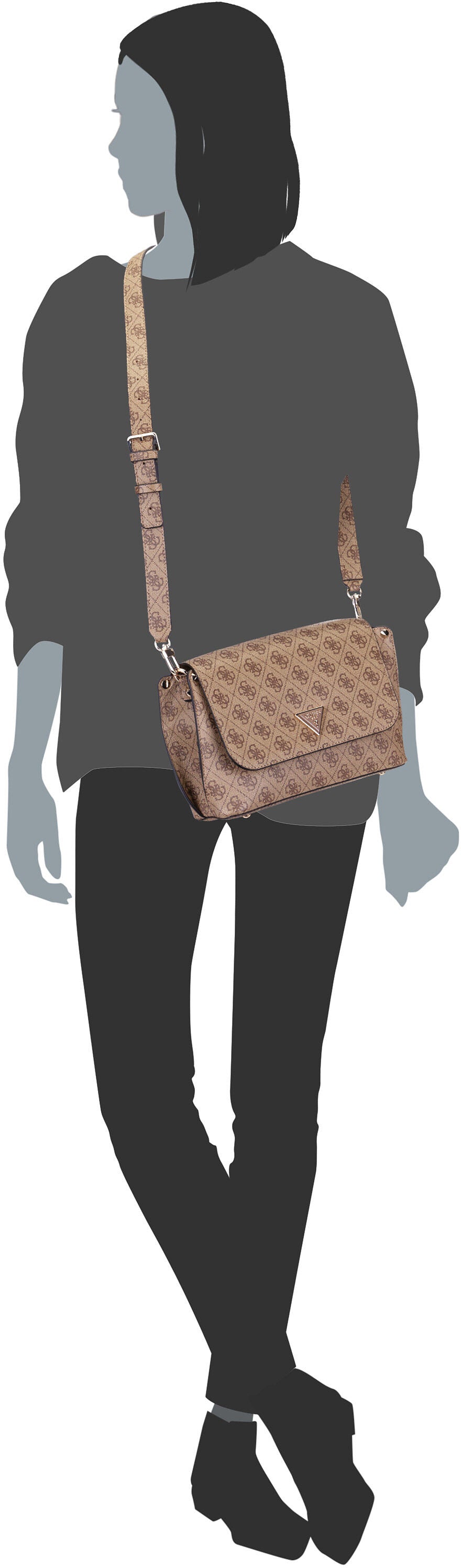 Guess Meridian II Flap CB 74200 Logo Latte Crossbody Bag – Silhouettenansicht